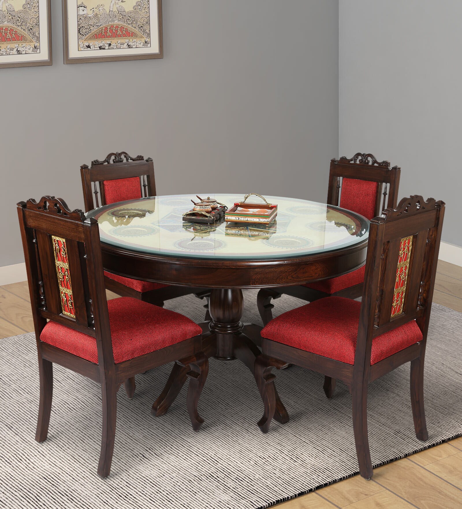 Artemis Solid Wood 4 Seater Dining Set in Walnut Colour with 4 Chairs