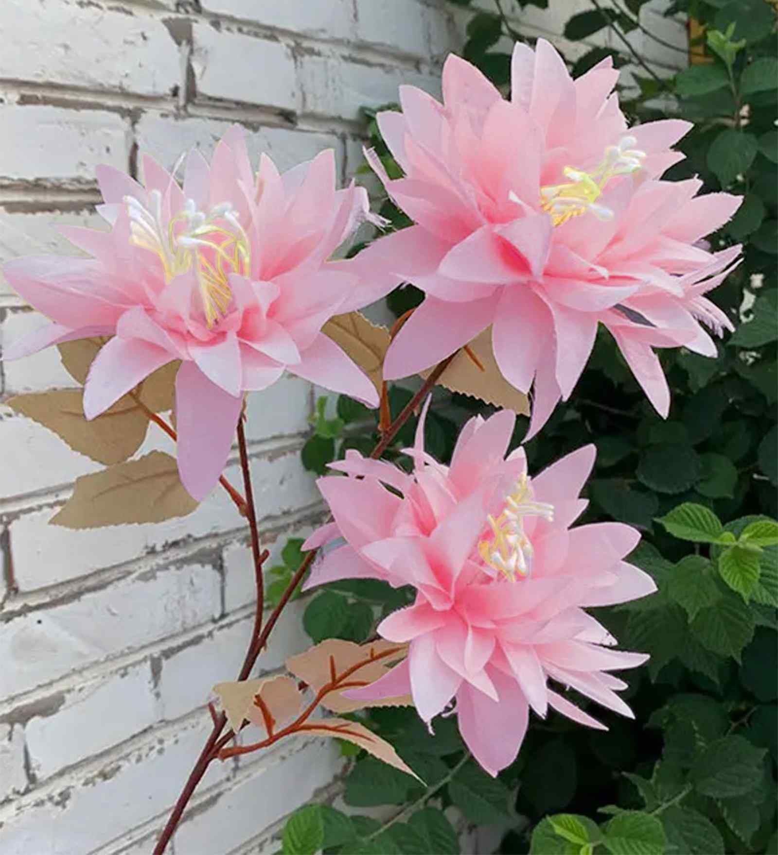 Set Of 2 Pink Plastic 2 Sticks Dahlia Artificial Flowers