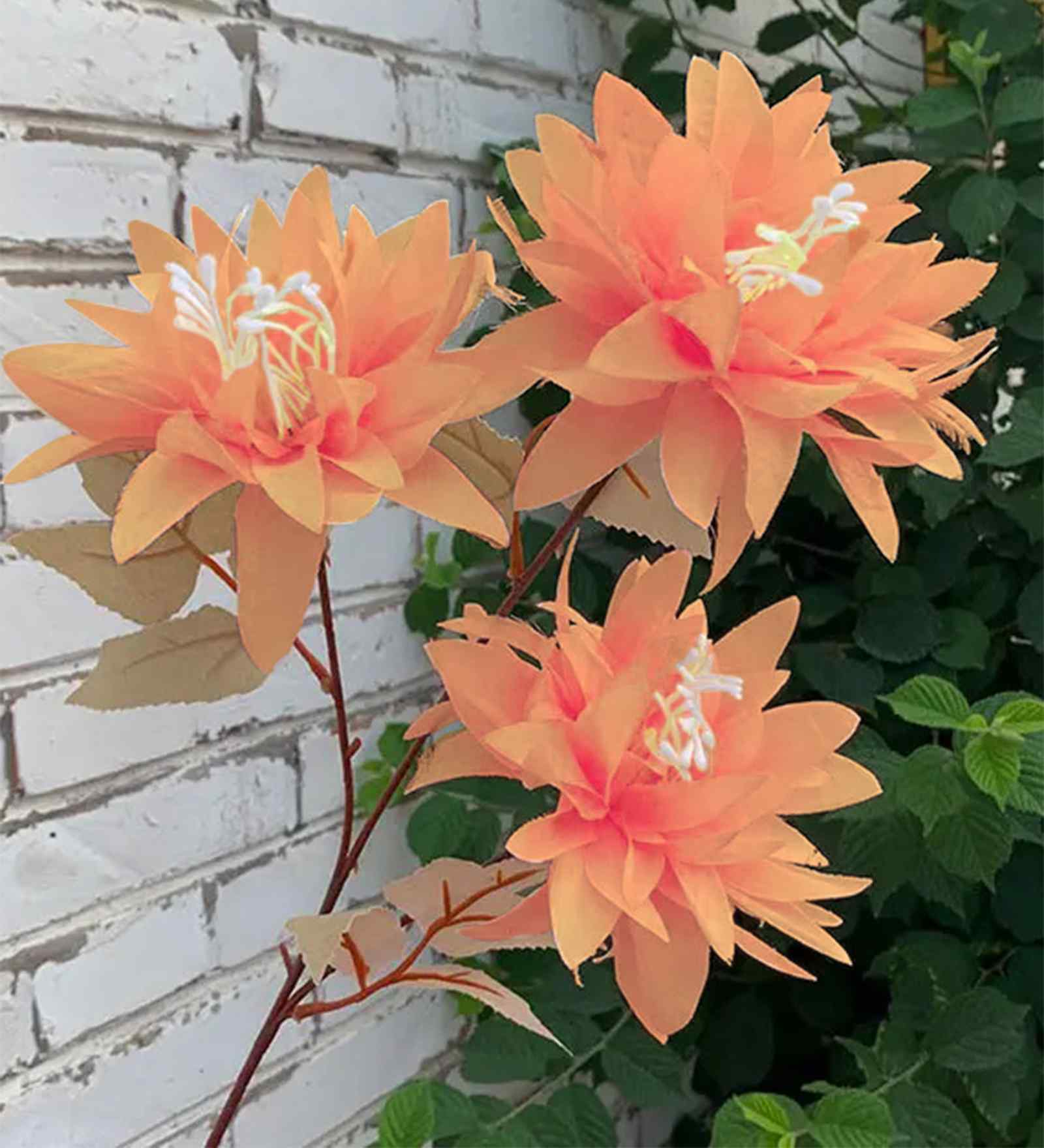 Set Of 2 Orange Plastic 2 Sticks Dahlia Artificial Flowers