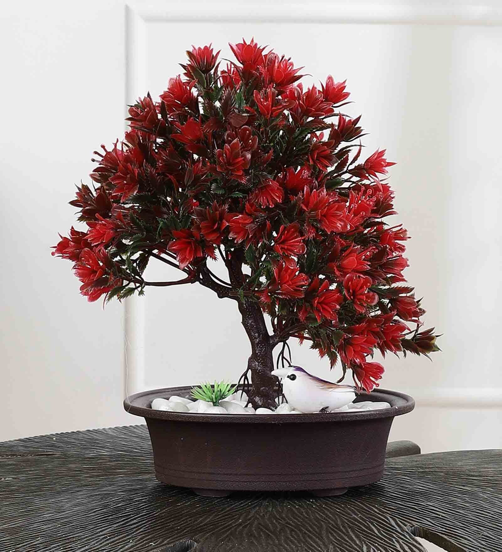 Artificial 3 Branched Tree with Red Leaves and Pot