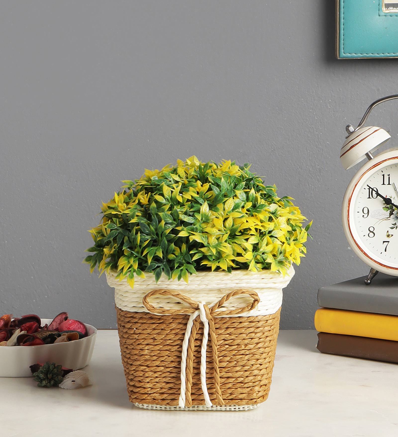 Plastic Artificial Bush With Small Yellow Leaves With Pot Artificial Plants