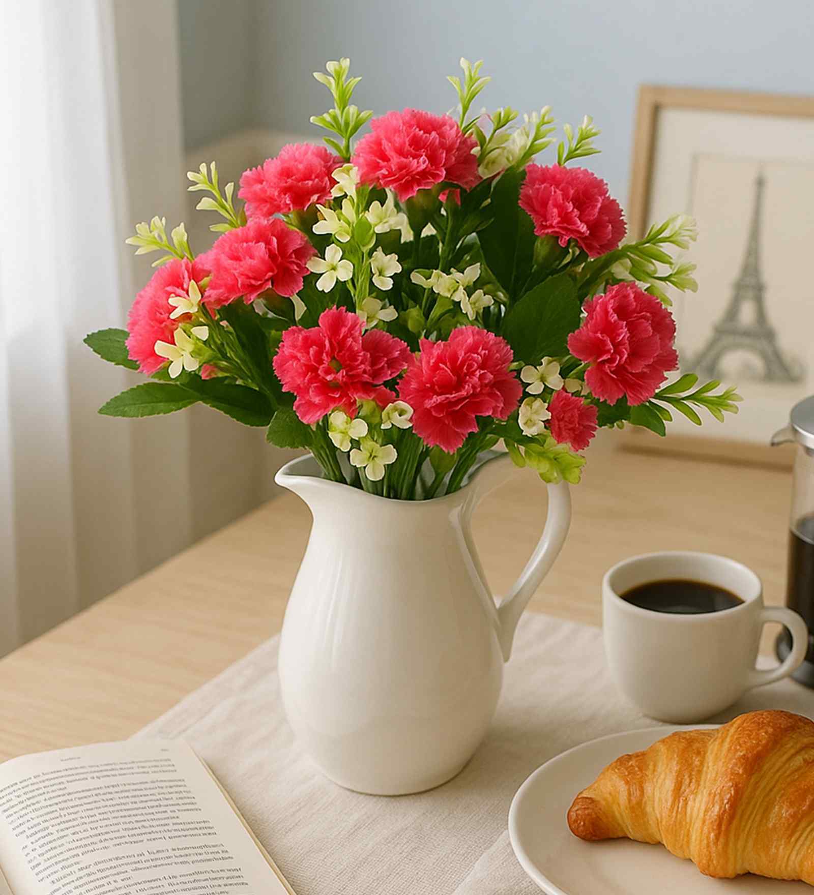 Set Of 2 Red Plastic Carnation Artificial Flowers