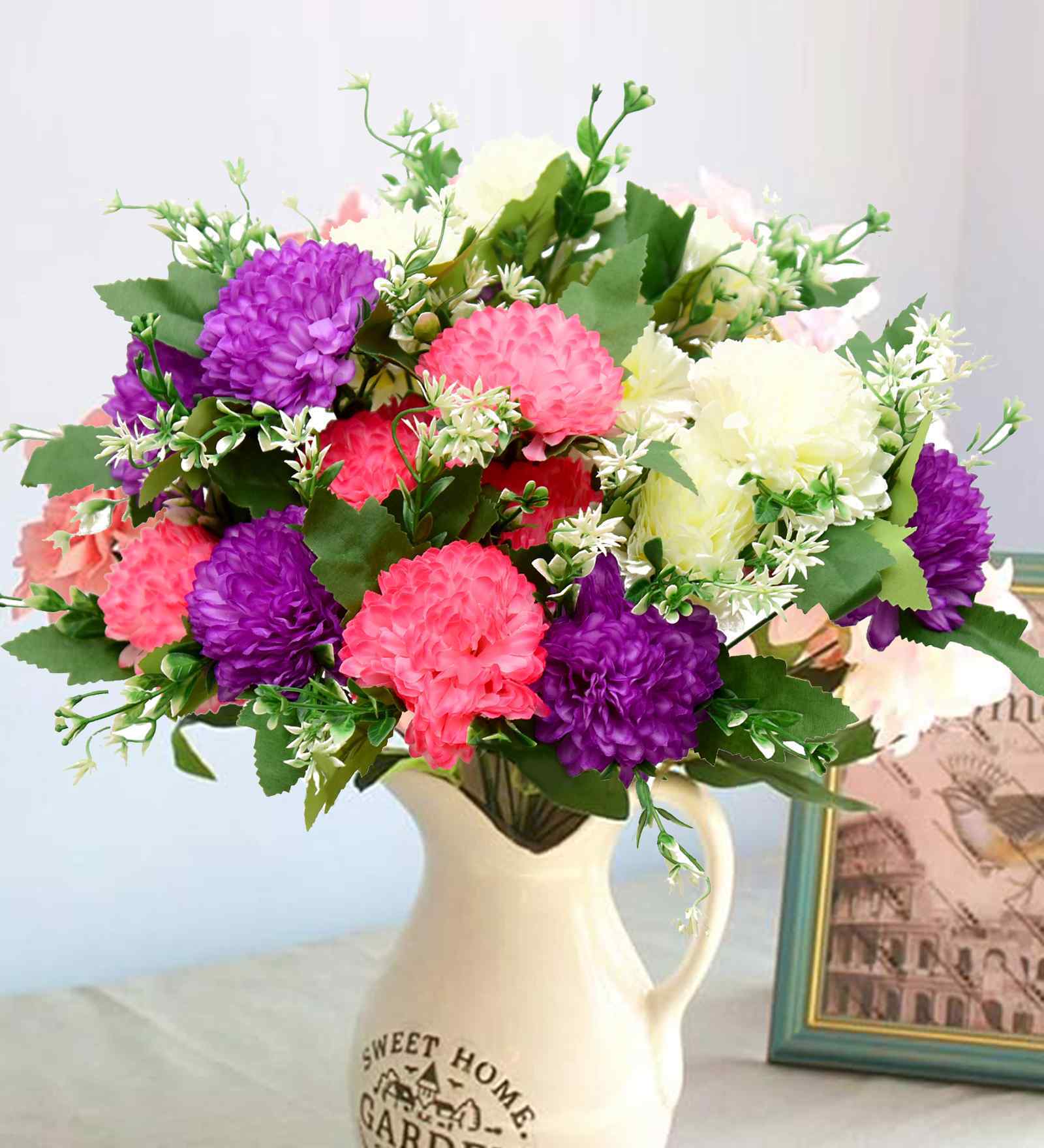 Multicolor Plastic 2 Sticks Chrysanthemum 14 Flowers Artificial Flowers