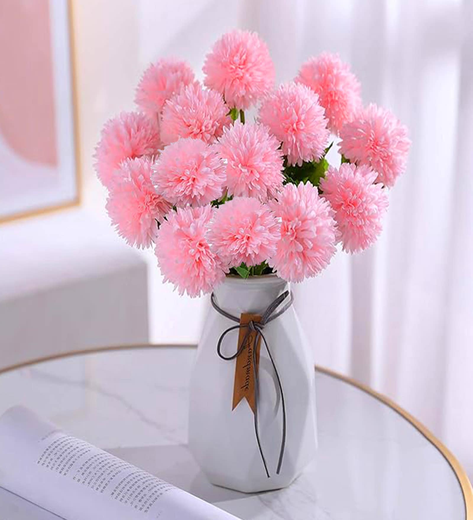 Pink Plastic 2 Sticks Chrysanthemum 14 Flowers Artificial Flowers