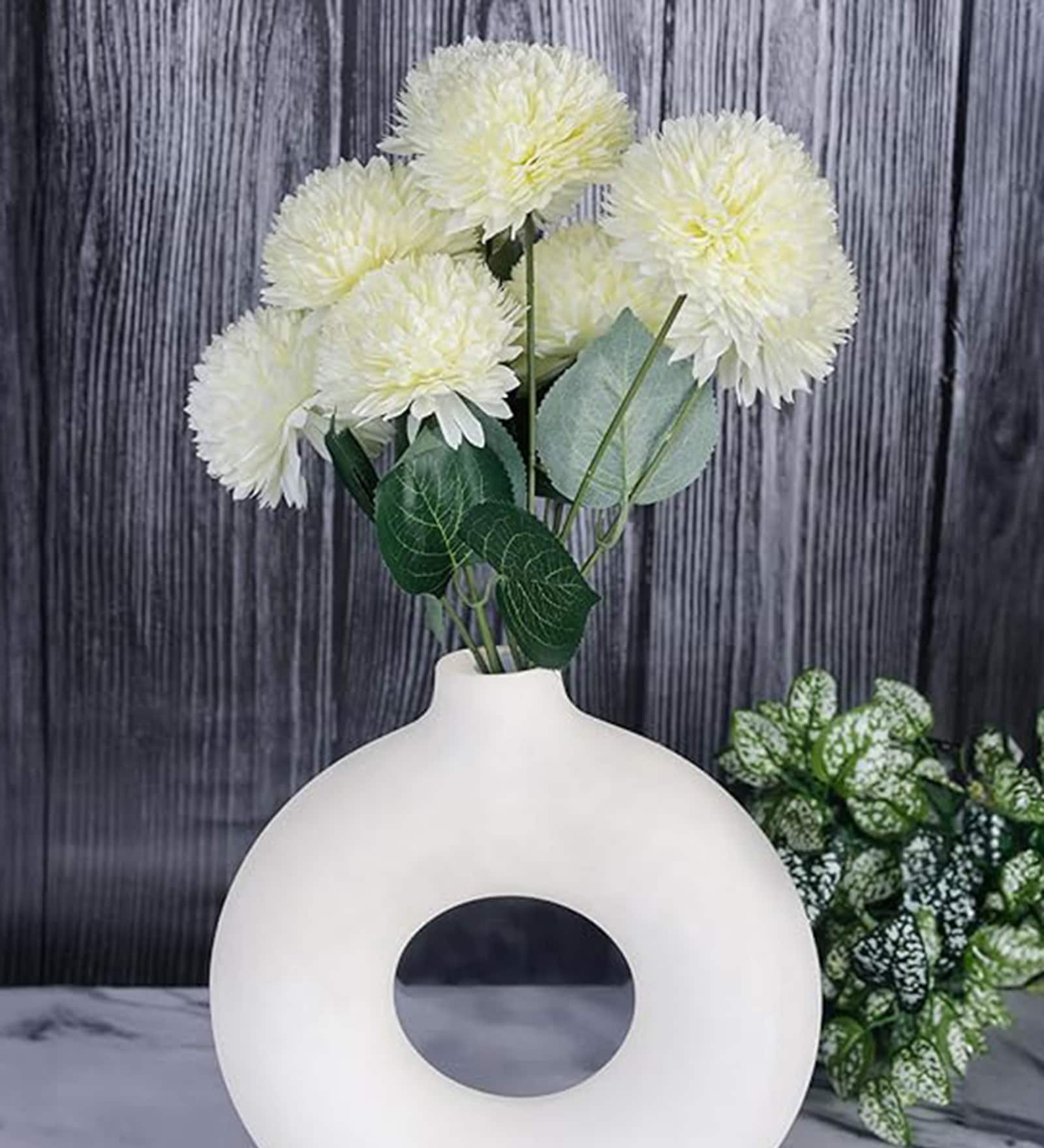 White Plastic 2 Sticks Chrysanthemum 14 Flowers Artificial Flowers