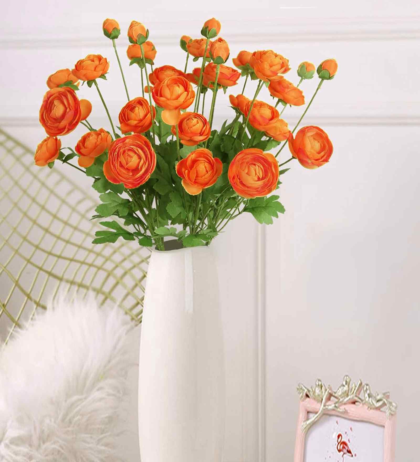 Orange Plastic 3 Sticks Faux Fake Artificial Flowers