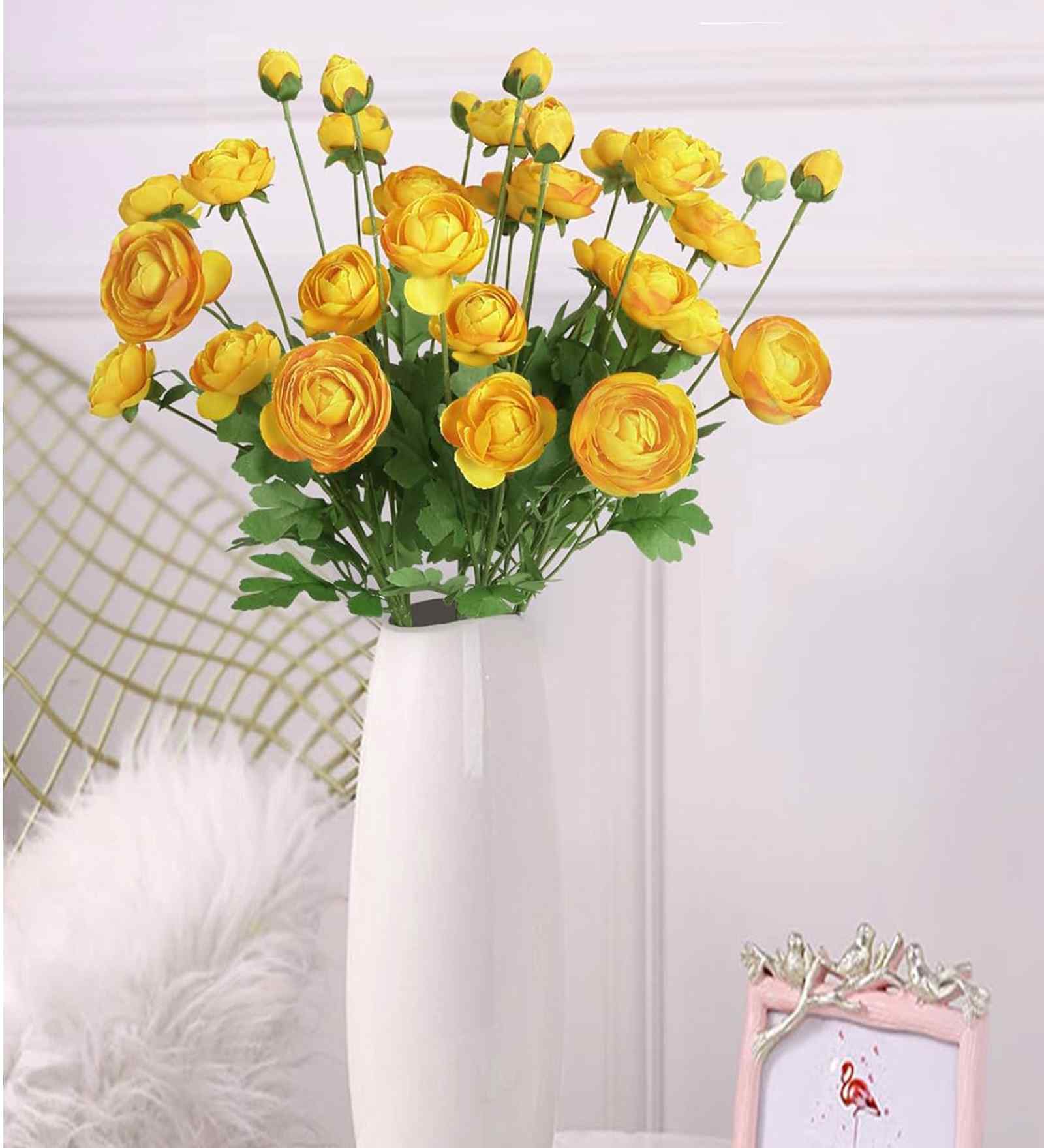 Yellow Plastic 3 Sticks Faux Fake Artificial Flowers