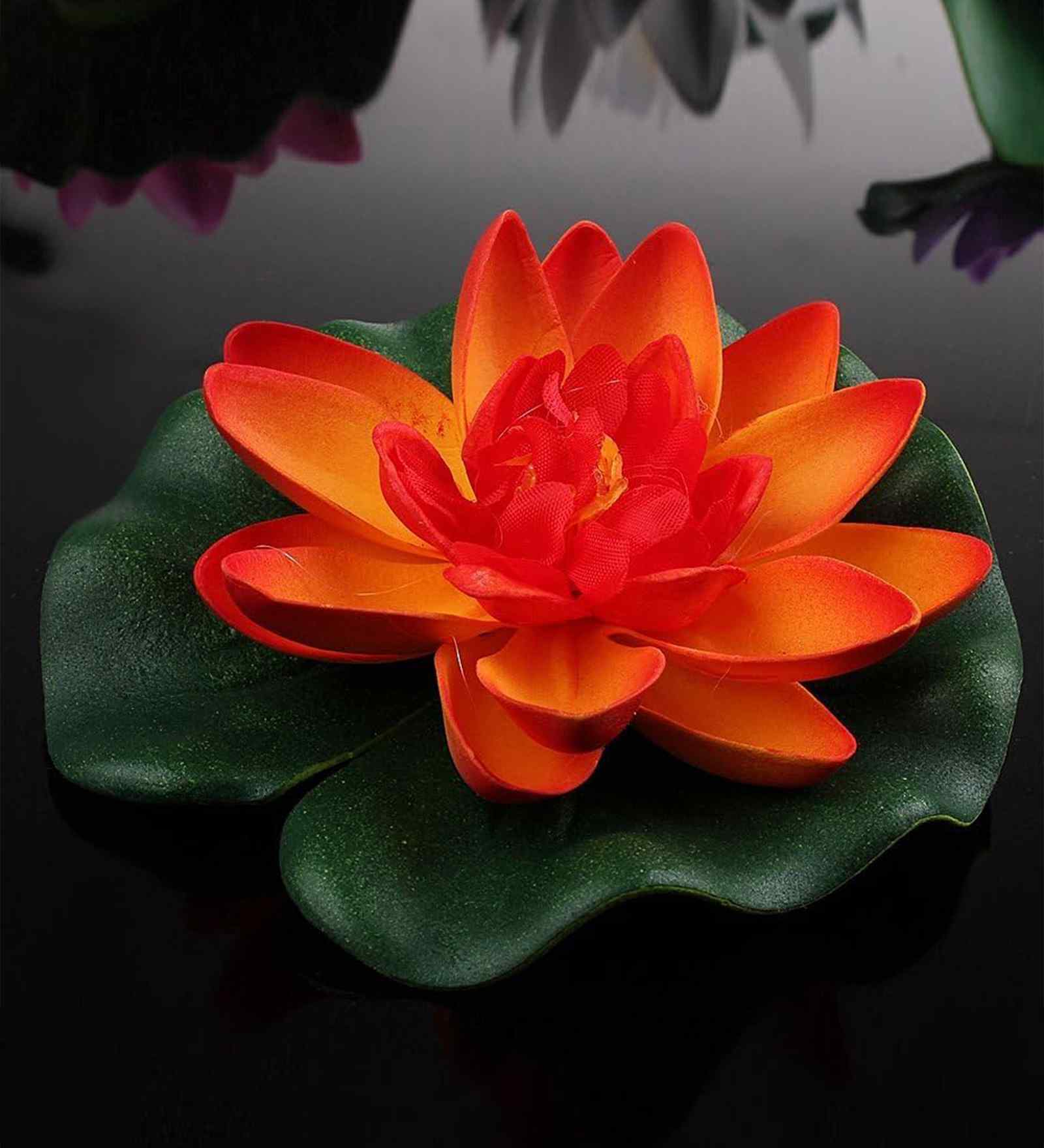 Set Of 6 Orange Plastic Floating Foam Lotus Artificial Flowers