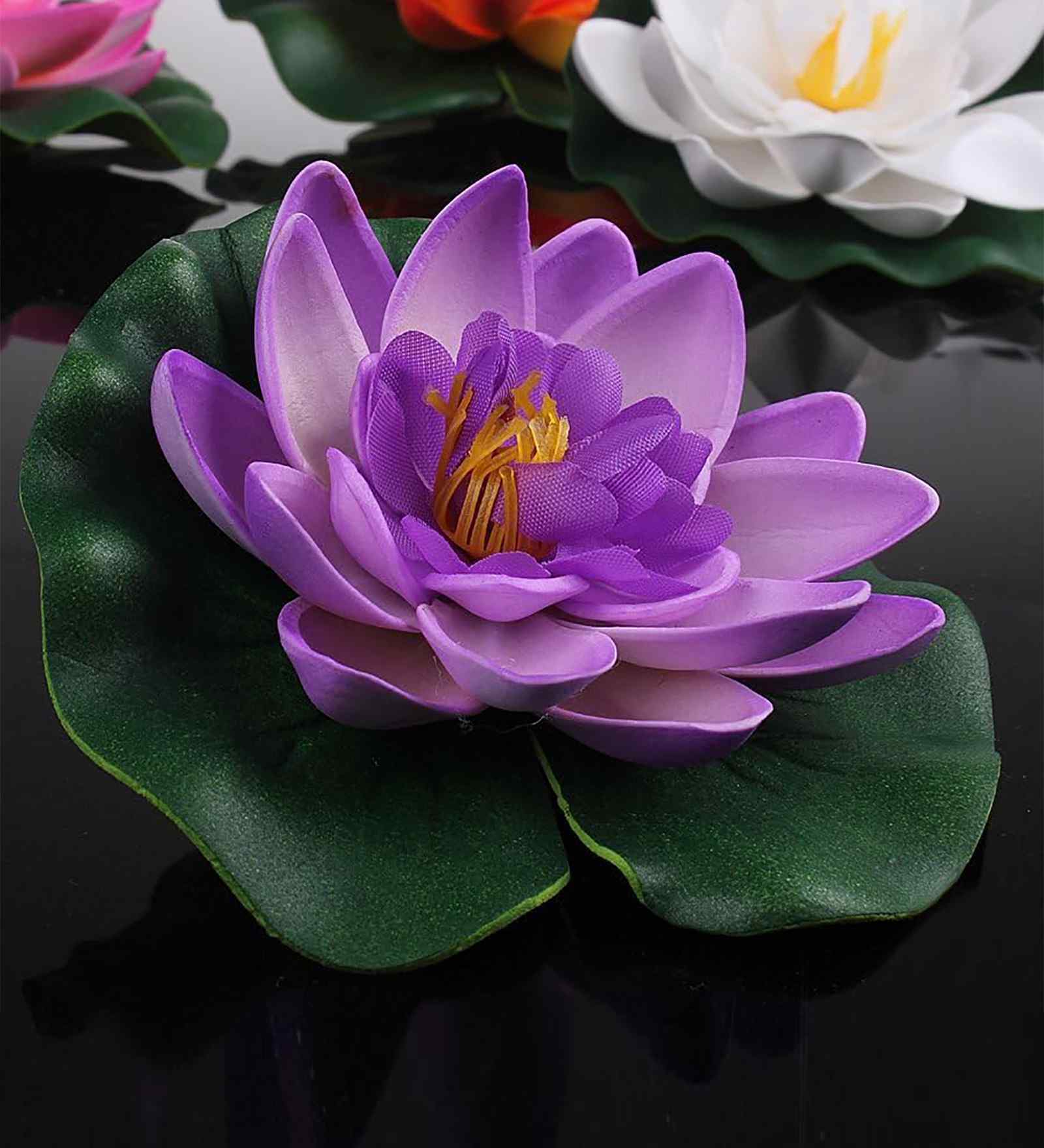 Set Of 6 Purple Plastic Floating Foam Lotus Artificial Flowers