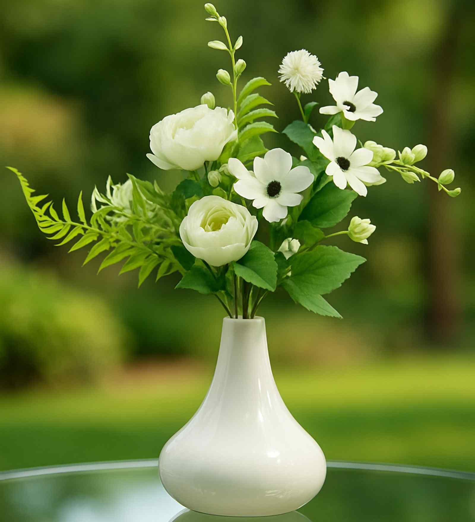 Set Of 3 White Plastic Silk Faux Artificial Flowers