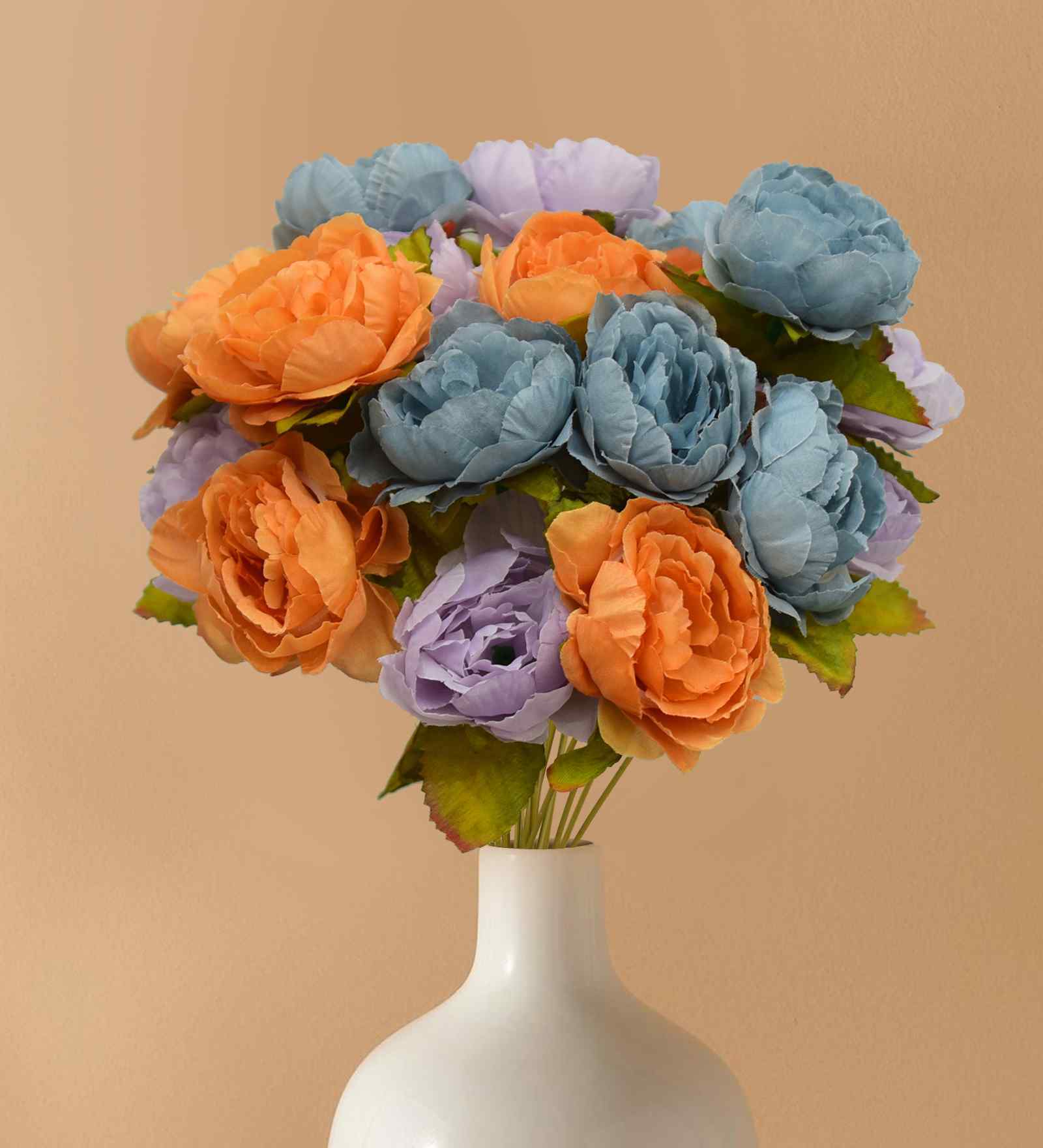Set Of 2 Multicolor Plastic 12 Flowers Silk Rose Artificial Flowers