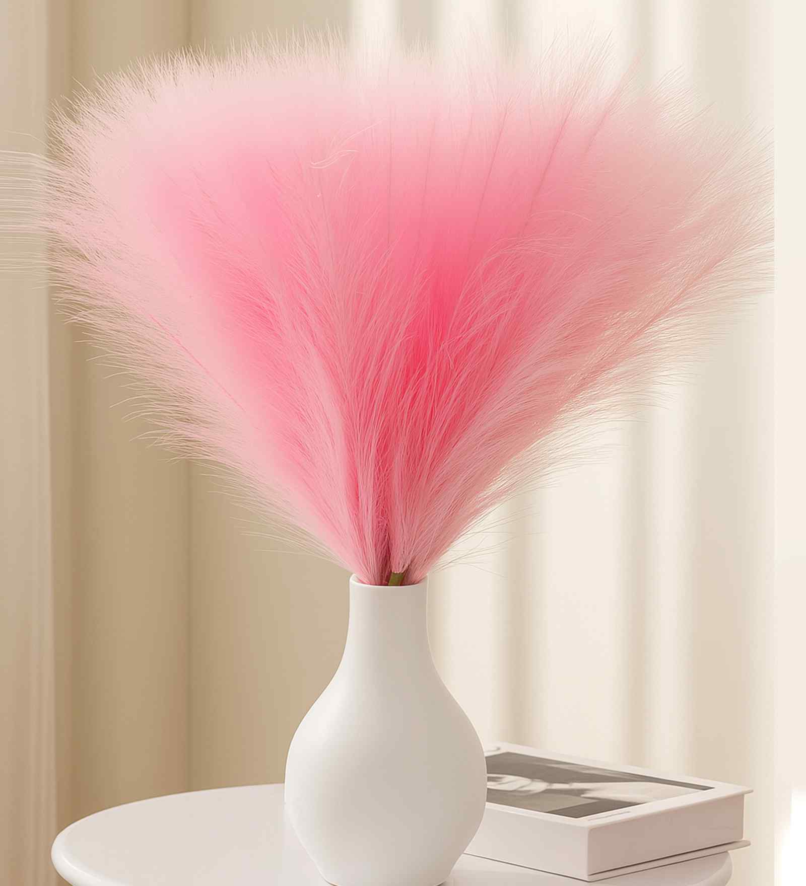 Set Of 6 Pink Plastic Pampas Grass Sticks Artificial Flowers