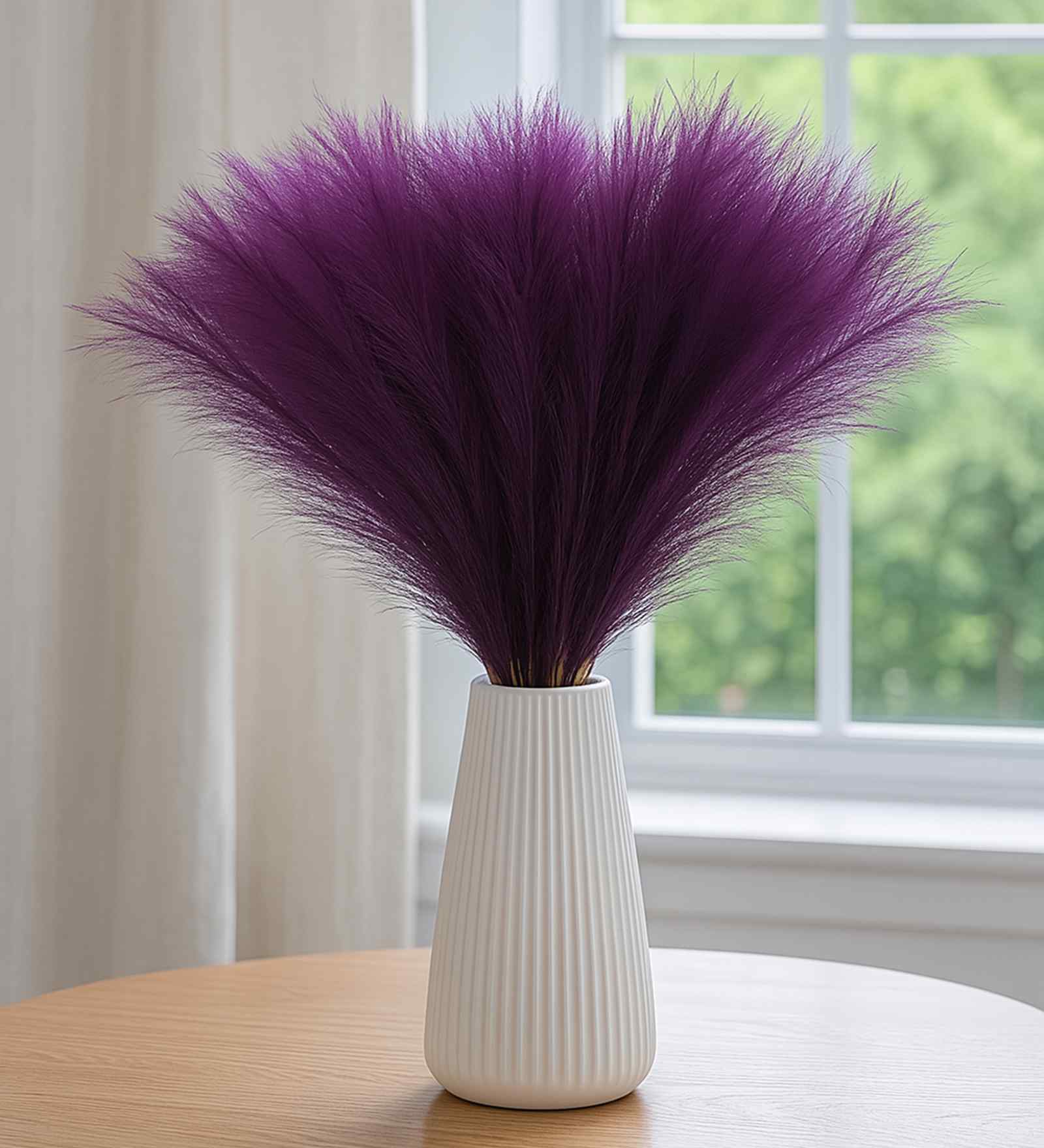 Set Of 3 Purple Plastic Pampas Grass Sticks Artificial Flowers