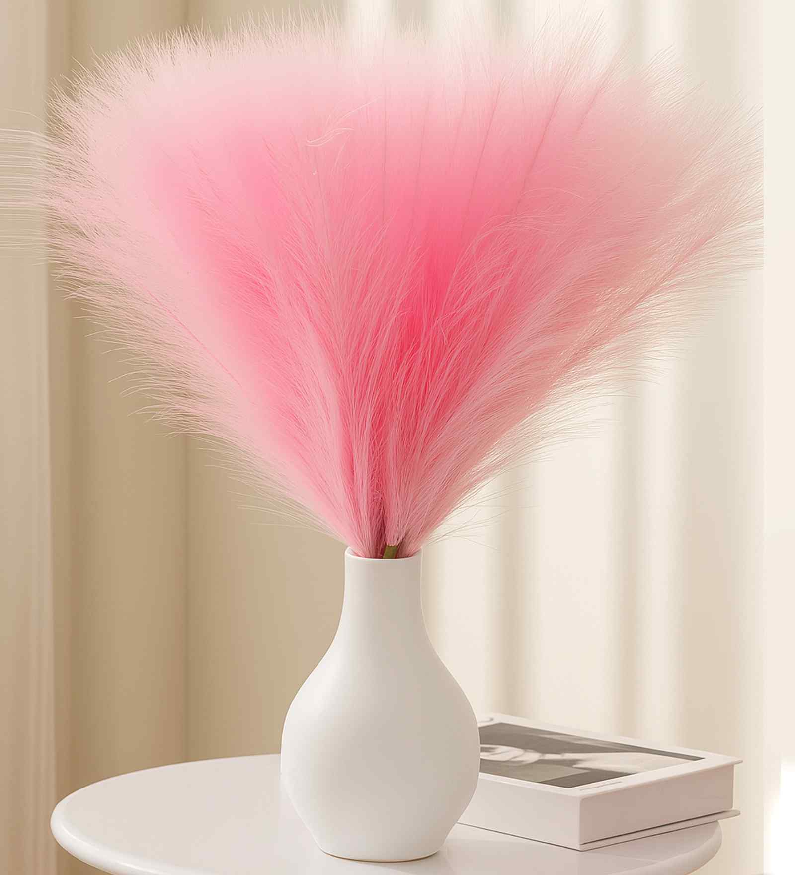 Set Of 3 Pink Plastic Pampas Grass Sticks Artificial Flowers