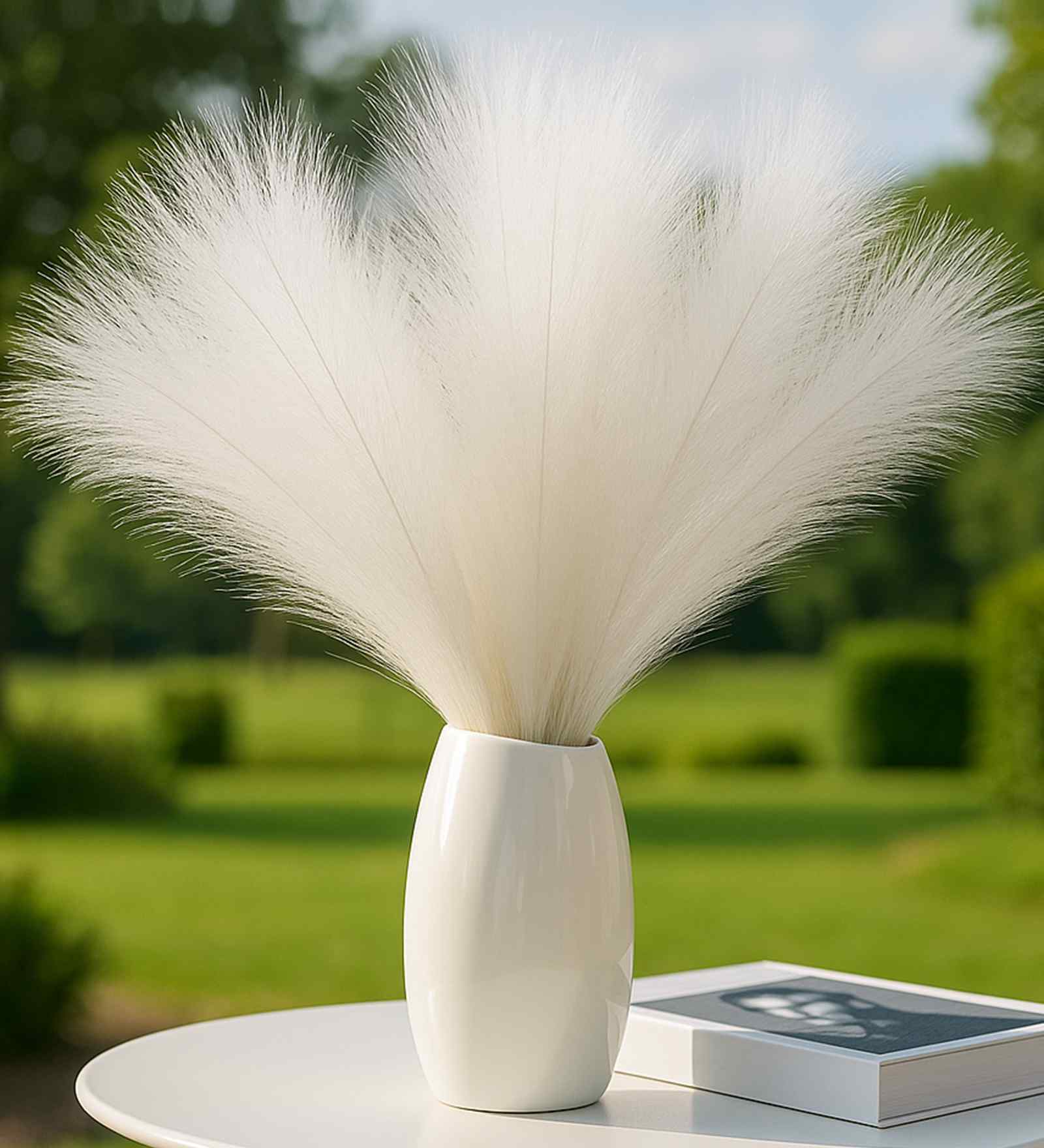 Set Of 6 White Plastic Pampas Grass Sticks Artificial Flowers