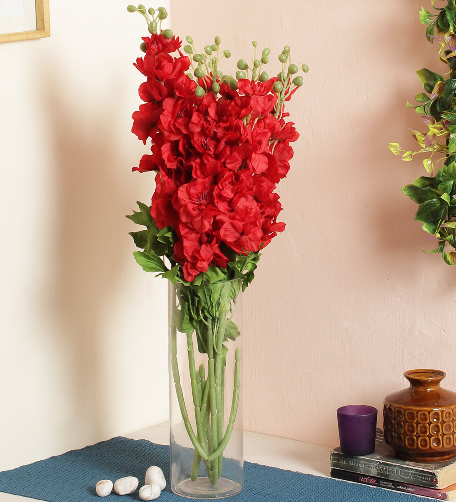 Buy Artificial Fyanco Flower Sticks ( 70 cm Tall, Red, Set of 4) by