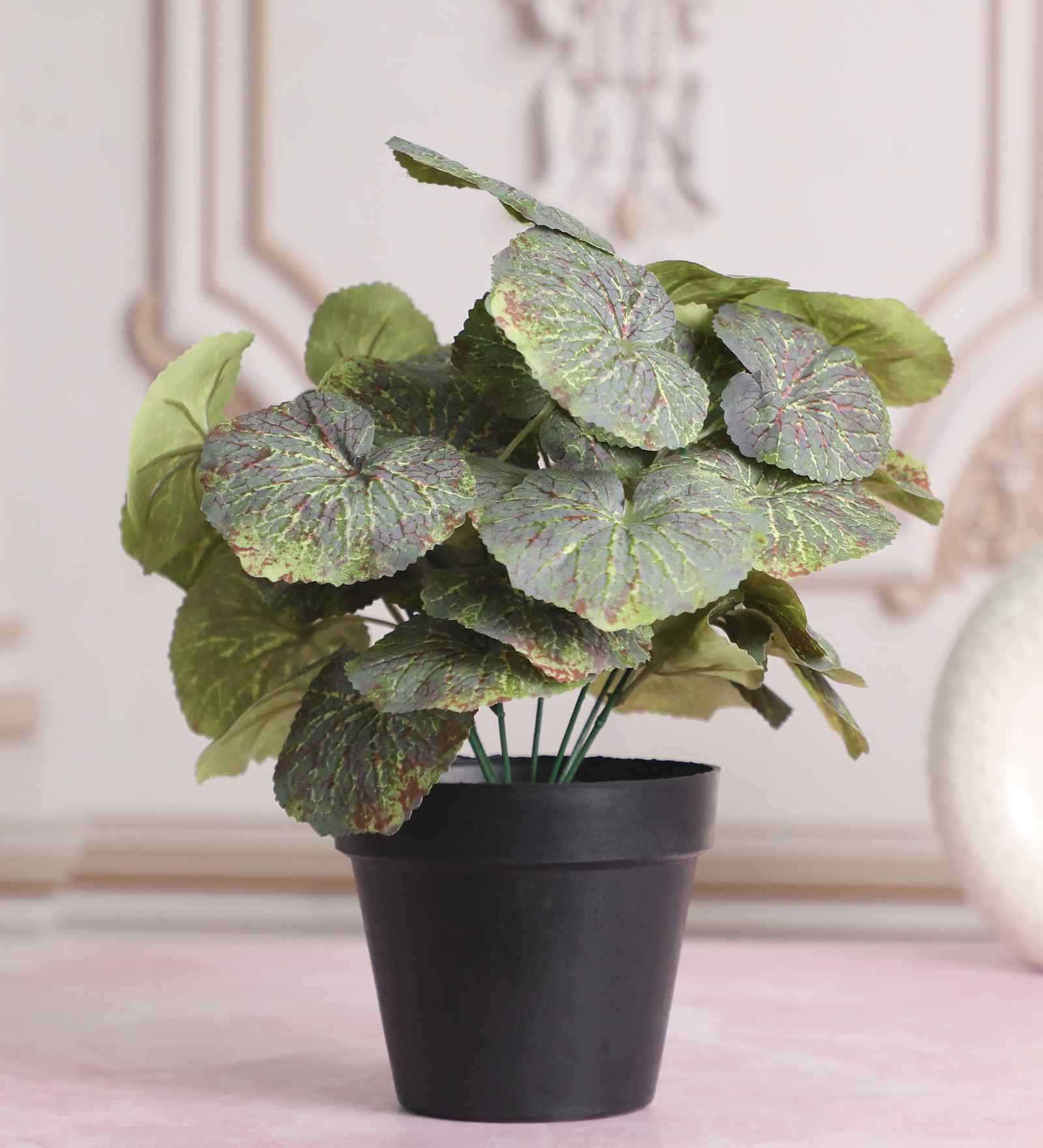 Artificial Green Begonia Plant in Black Pot