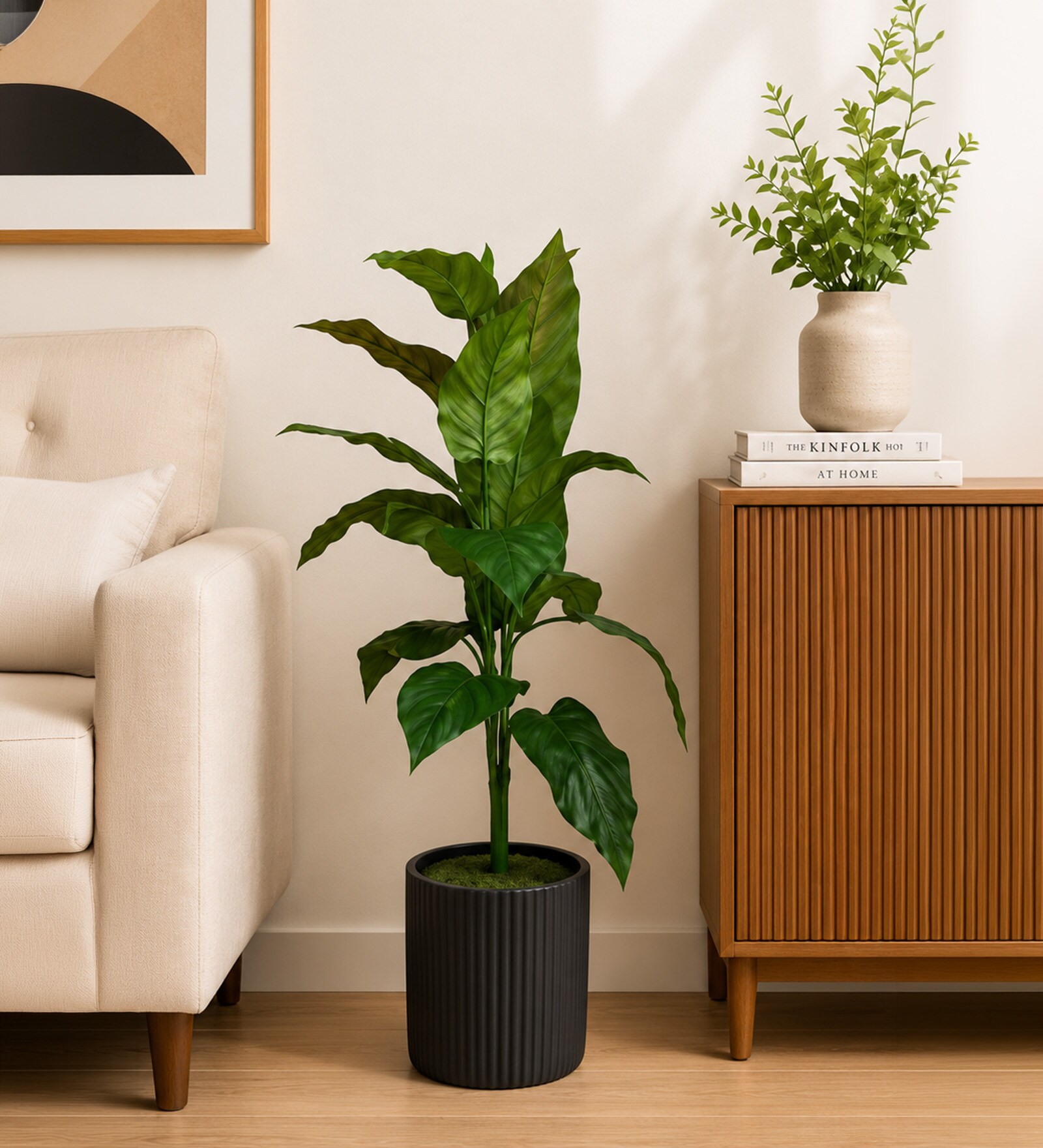 Green Fabric Artificial Jungle Velvet Plant with Pot