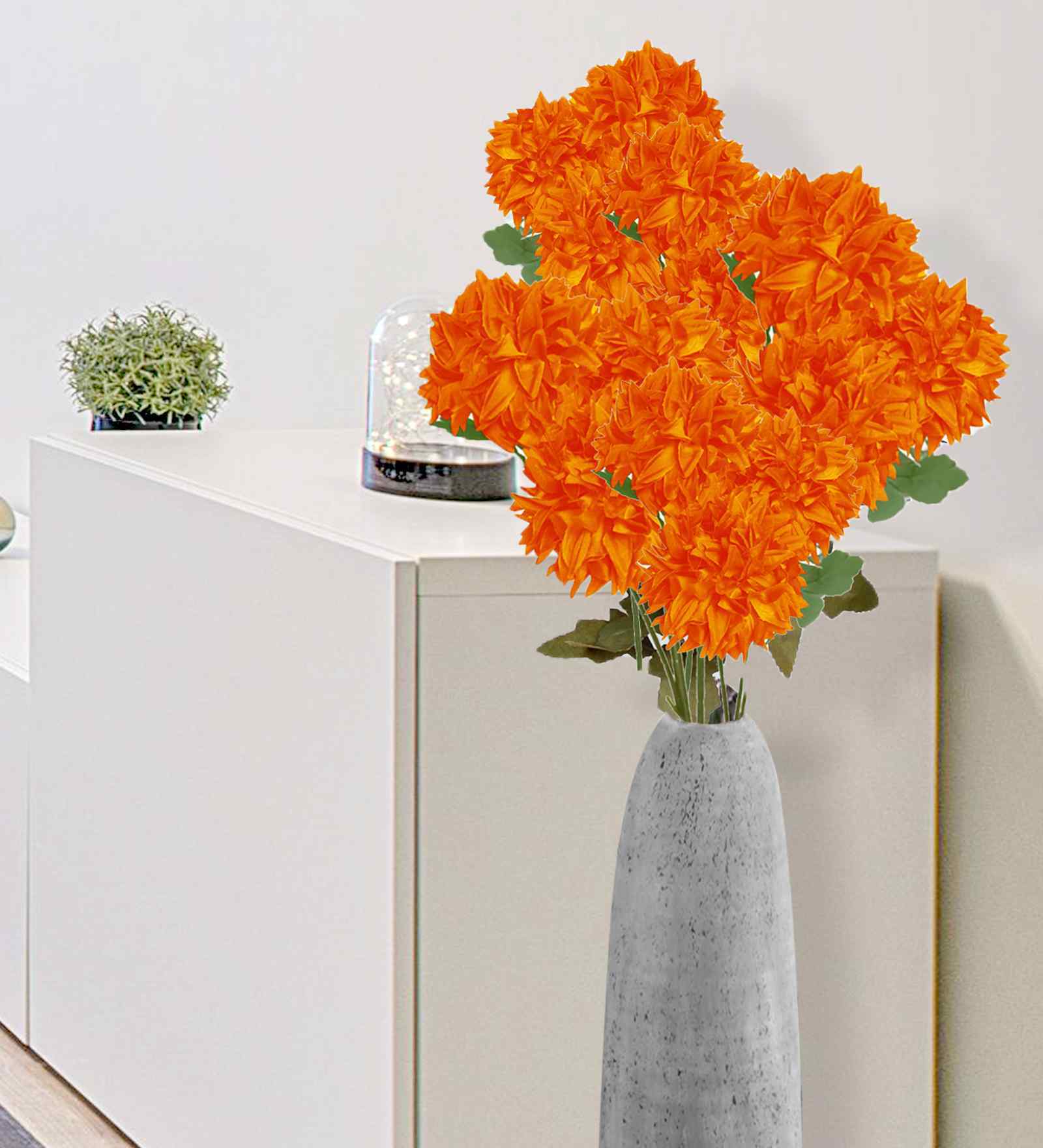Orange Plastic 2 Sticks Long Chrysanthemum Branches Artificial Flowers Bunch