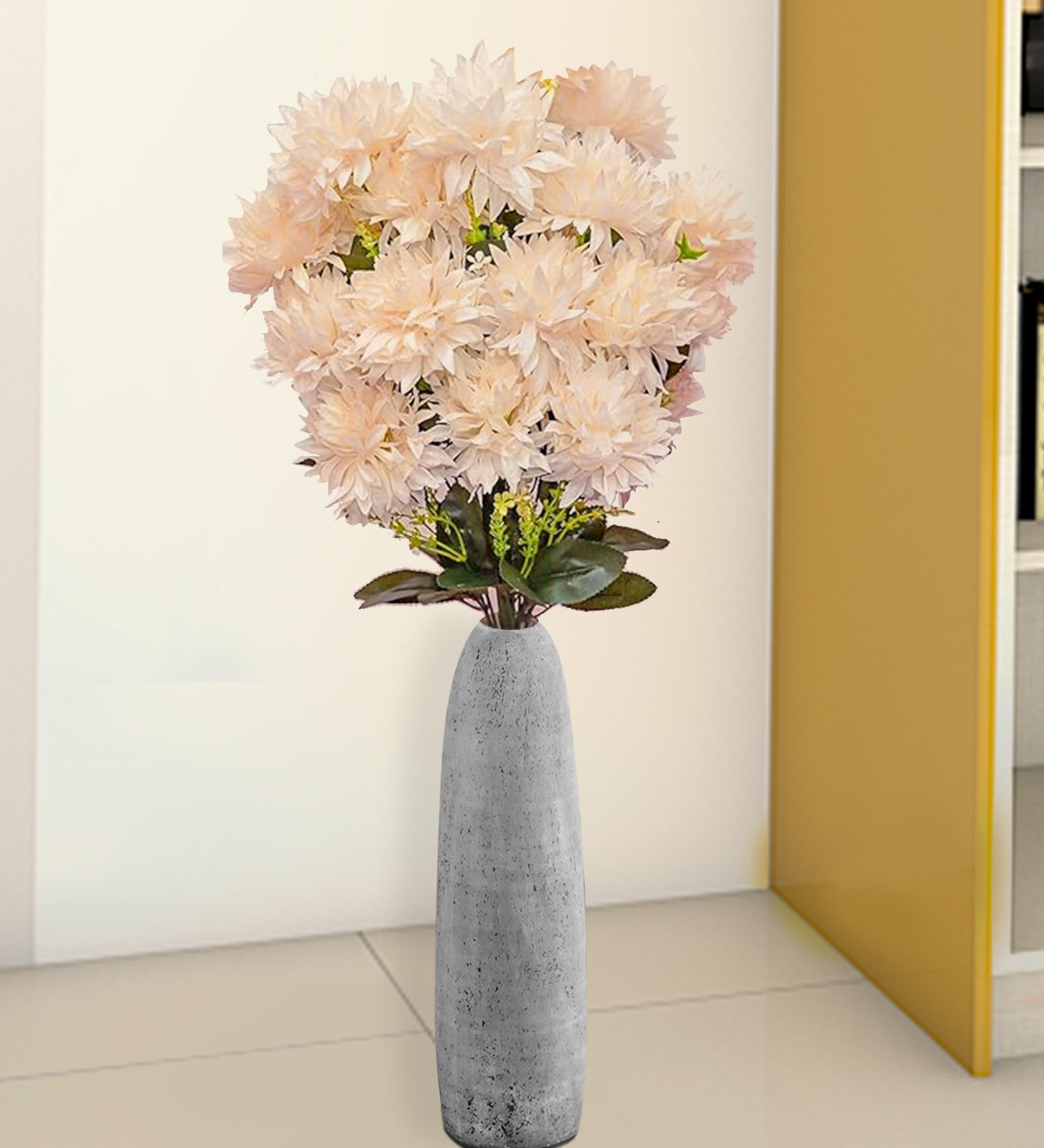 Yellow Plastic 2 Sticks Long Chrysanthemum Branches Artificial Flowers Bunch