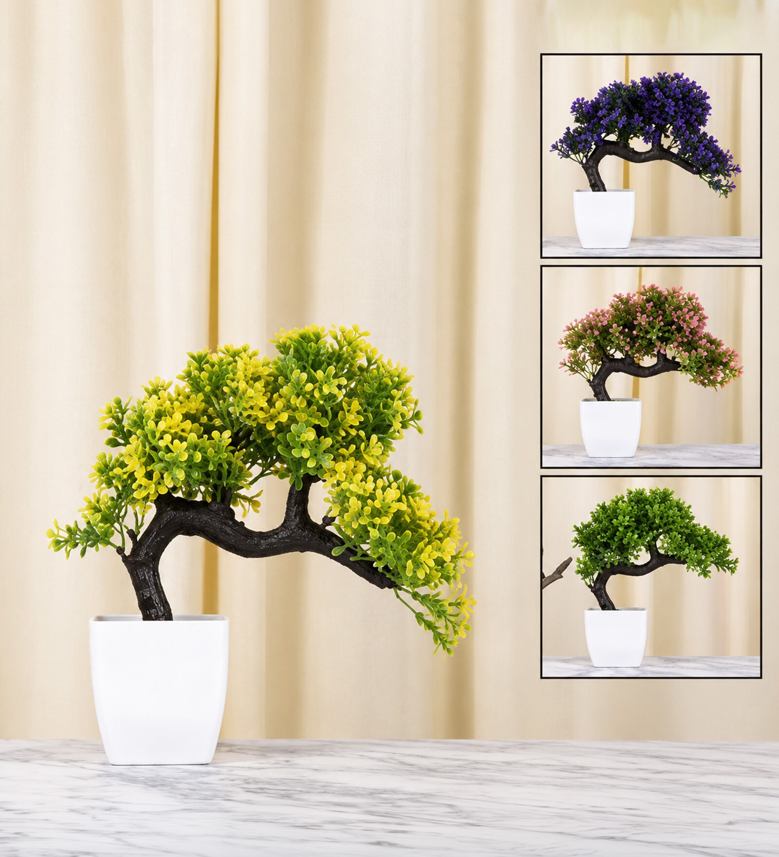 Yellow Fabric Artificial Mini Bonsai Tree with Pot