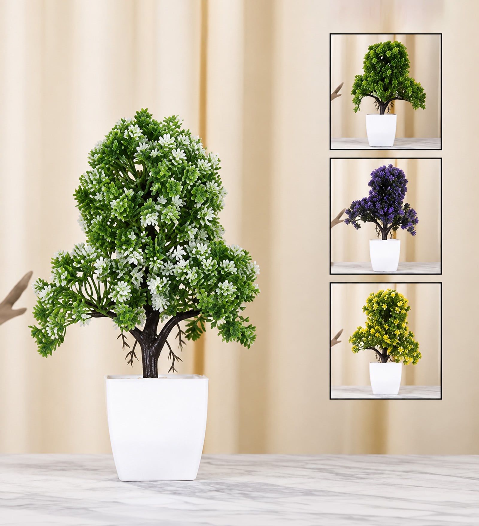 Green Fabric Artificial Mini Bonsai Tree with Pot