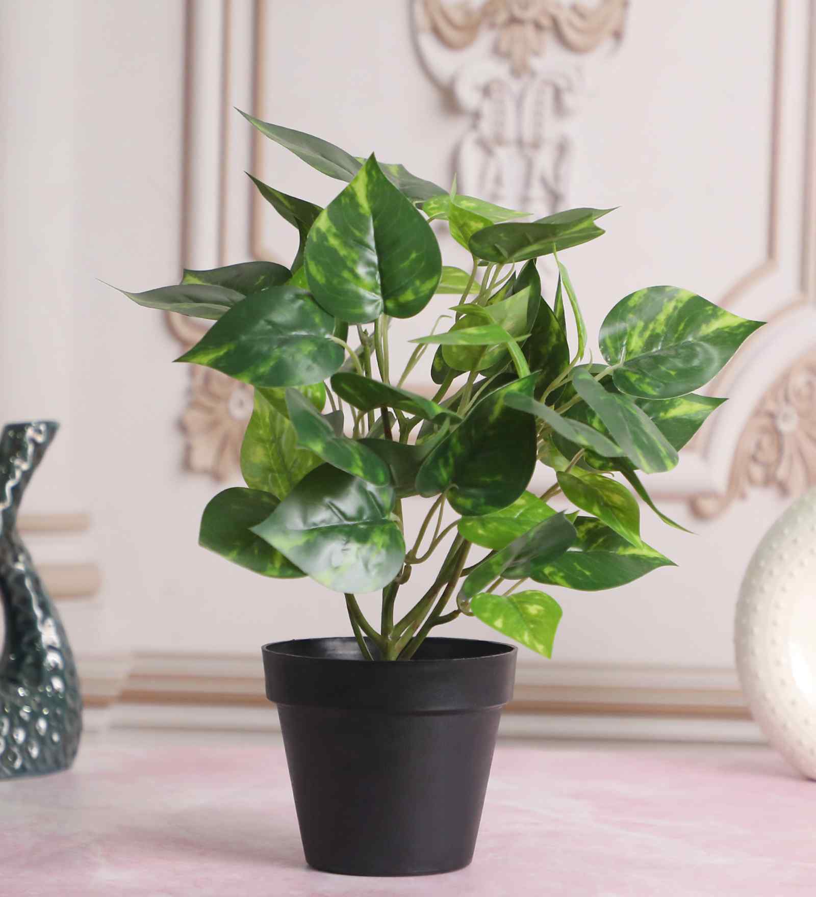 Artificial Money Plant in Black Pot
