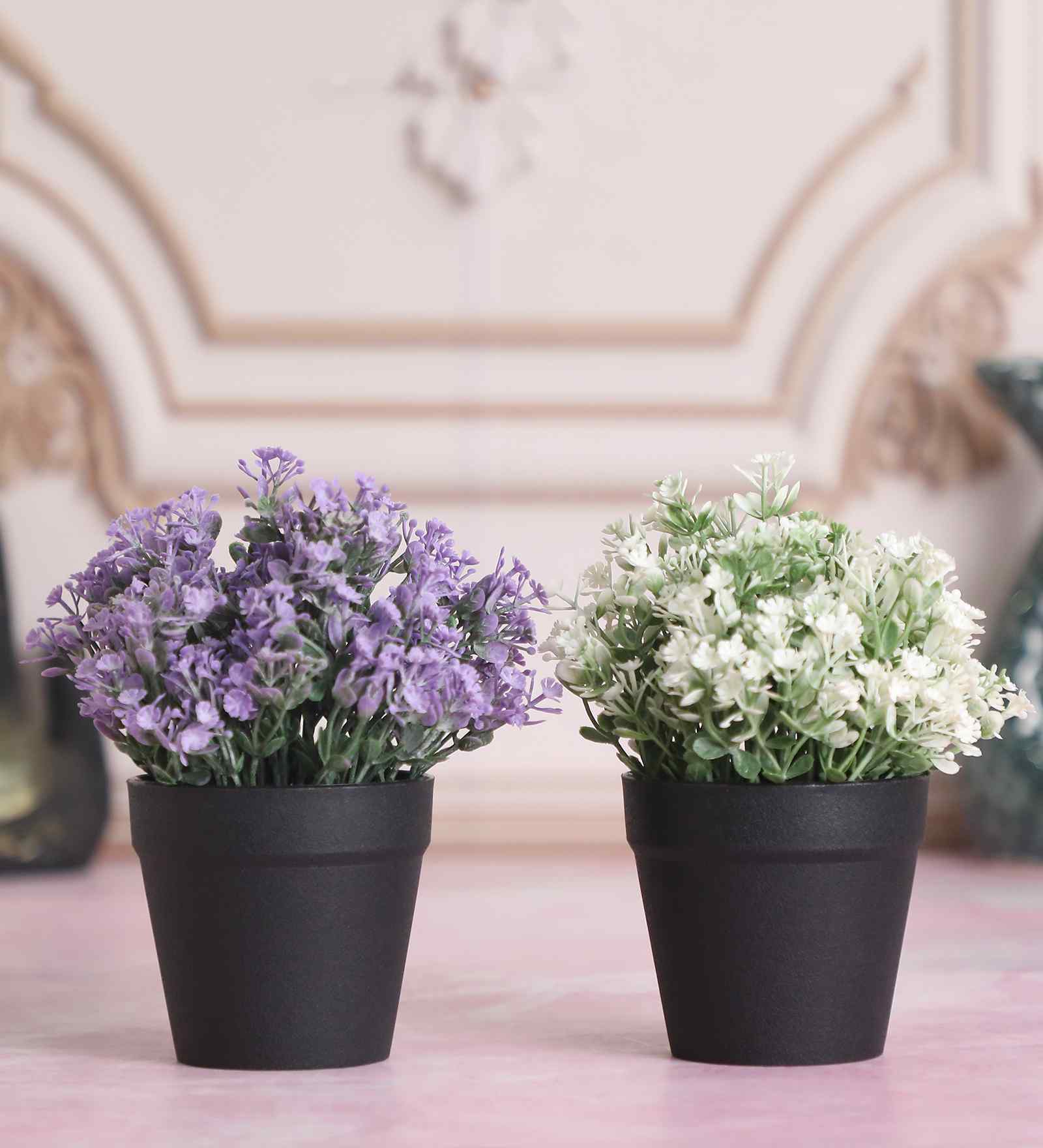 Artificial Plant with White and Purple Flowers