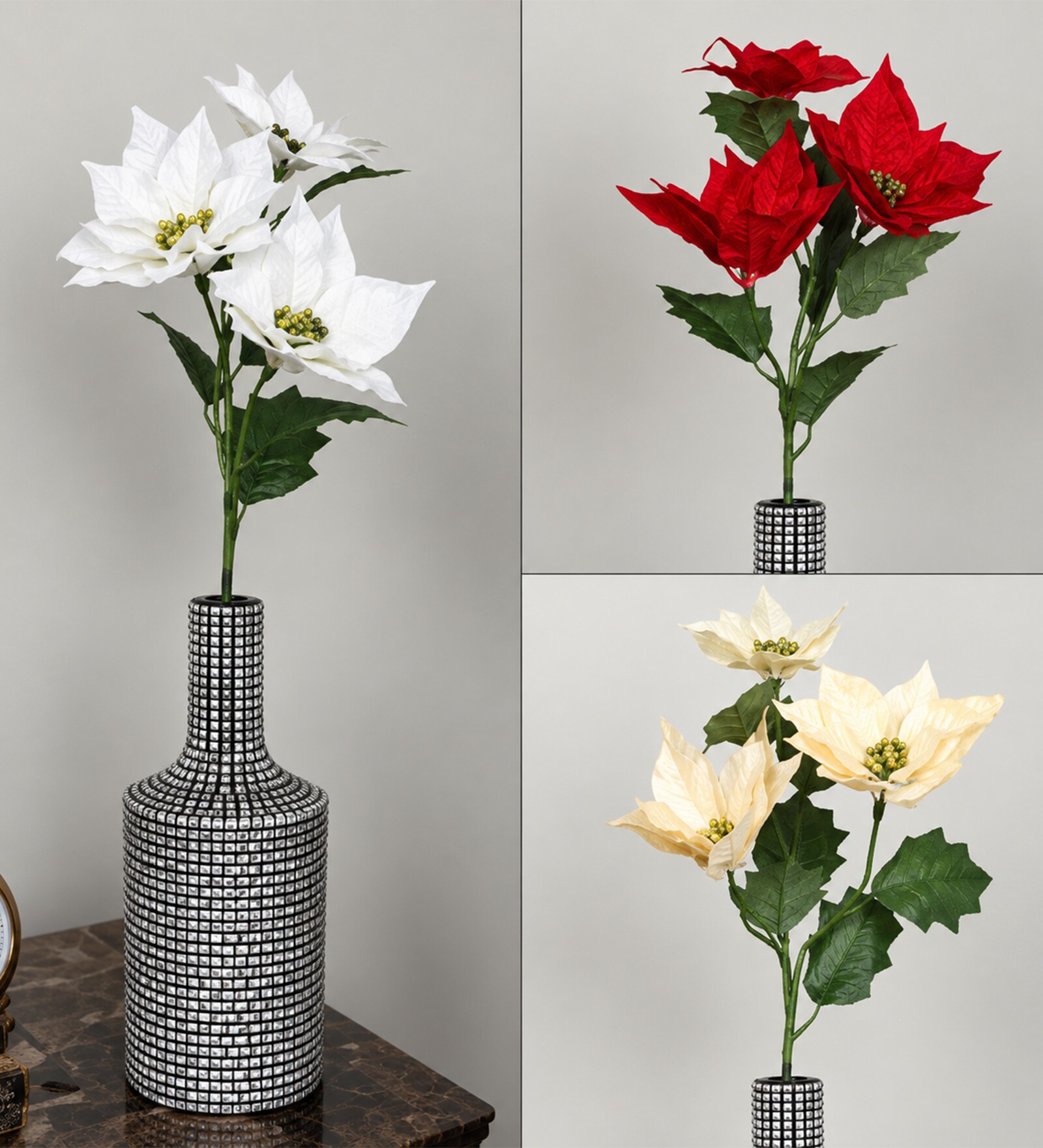 Red Fabric Artificial Poinsettia Flower Stick