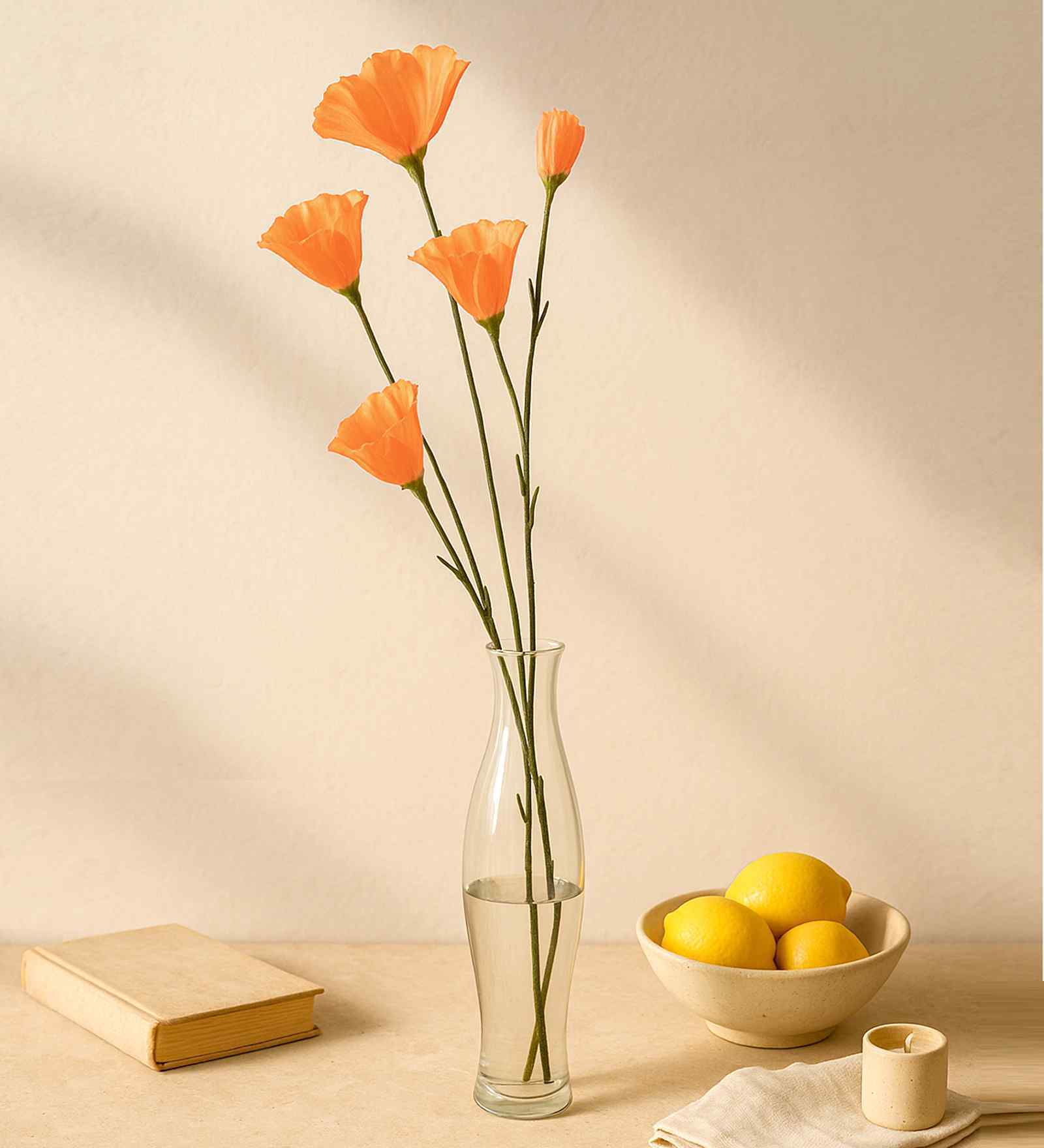 Set Of 2 Orange Plastic Artificial Flowers