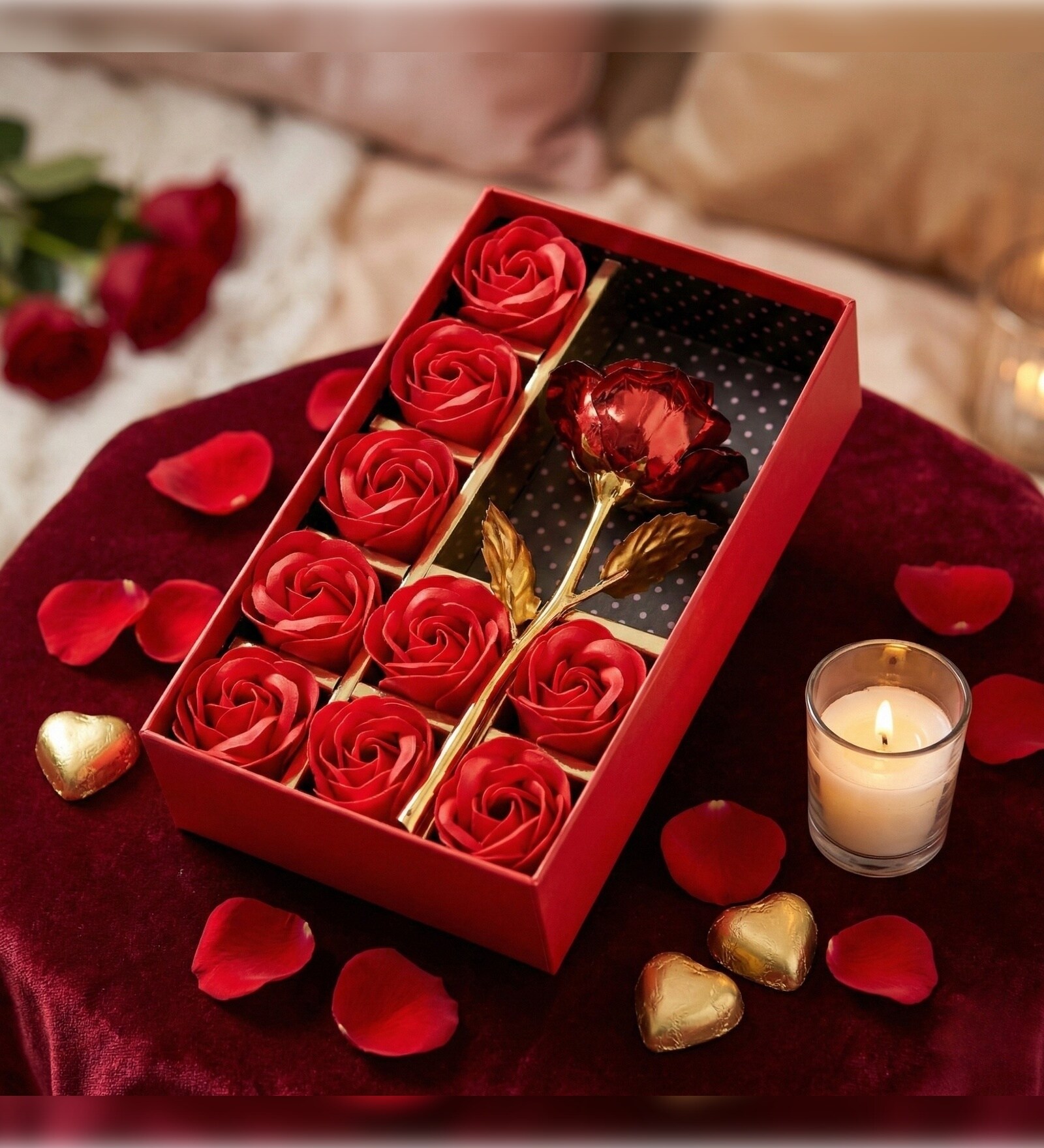 9 Scented Artificial Red Roses Valentine Gift Box
