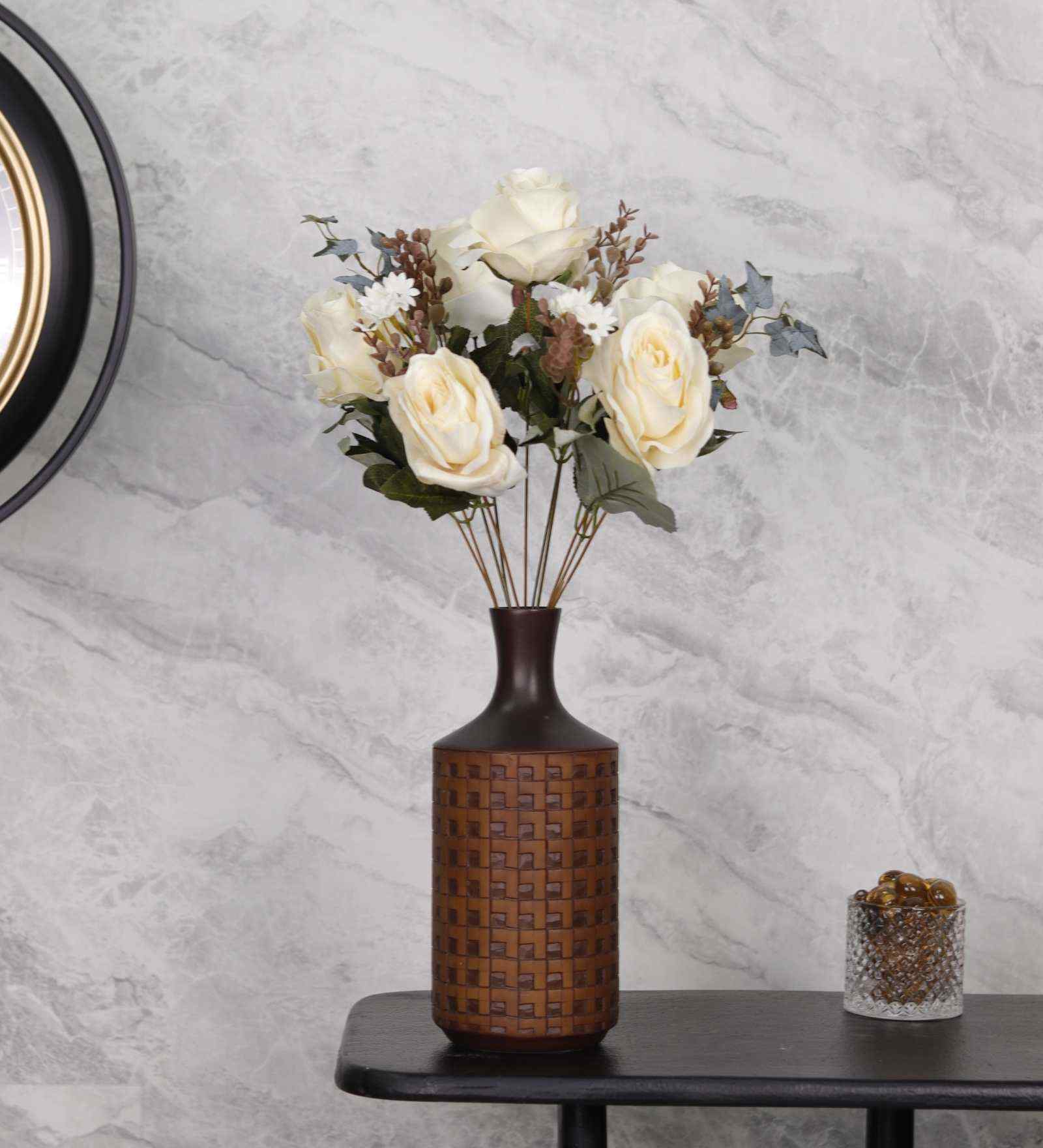 Artificial Rose Flower Bunch with 5 Flower Heads (White) Artificial Rose Flower Bunch with 5 Flower Heads (White)