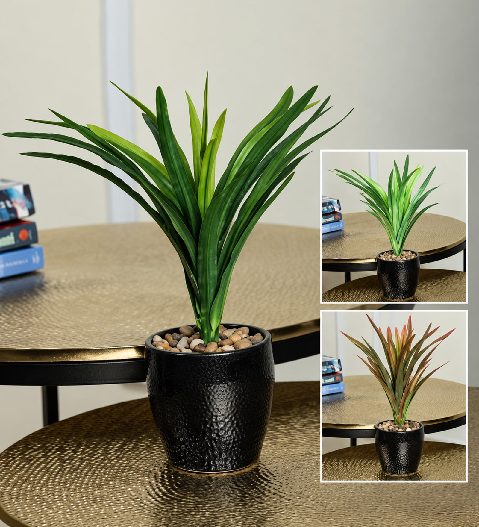 Green Fabric Artificial Tabletop Dracaena Grass Plant with Pot
