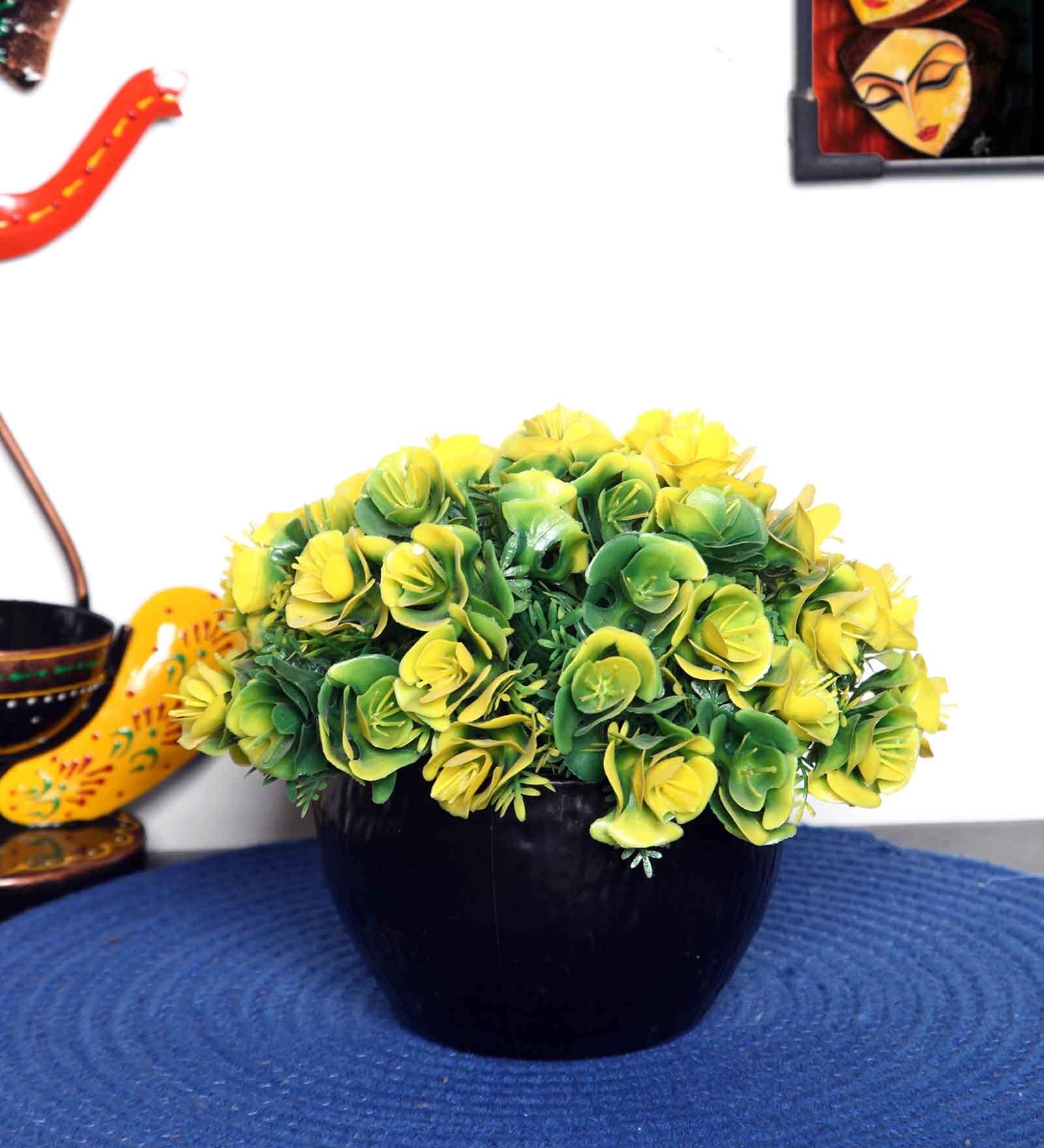Artificial Yellow Rose Flower Plant with Black Pot for Home Decoration
