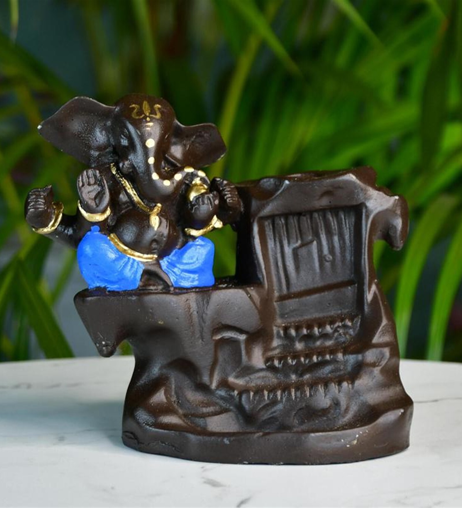 Artisan Blue Ganesh Smoke Fountain Tabletop Decor by/ Unique Home Showpiece