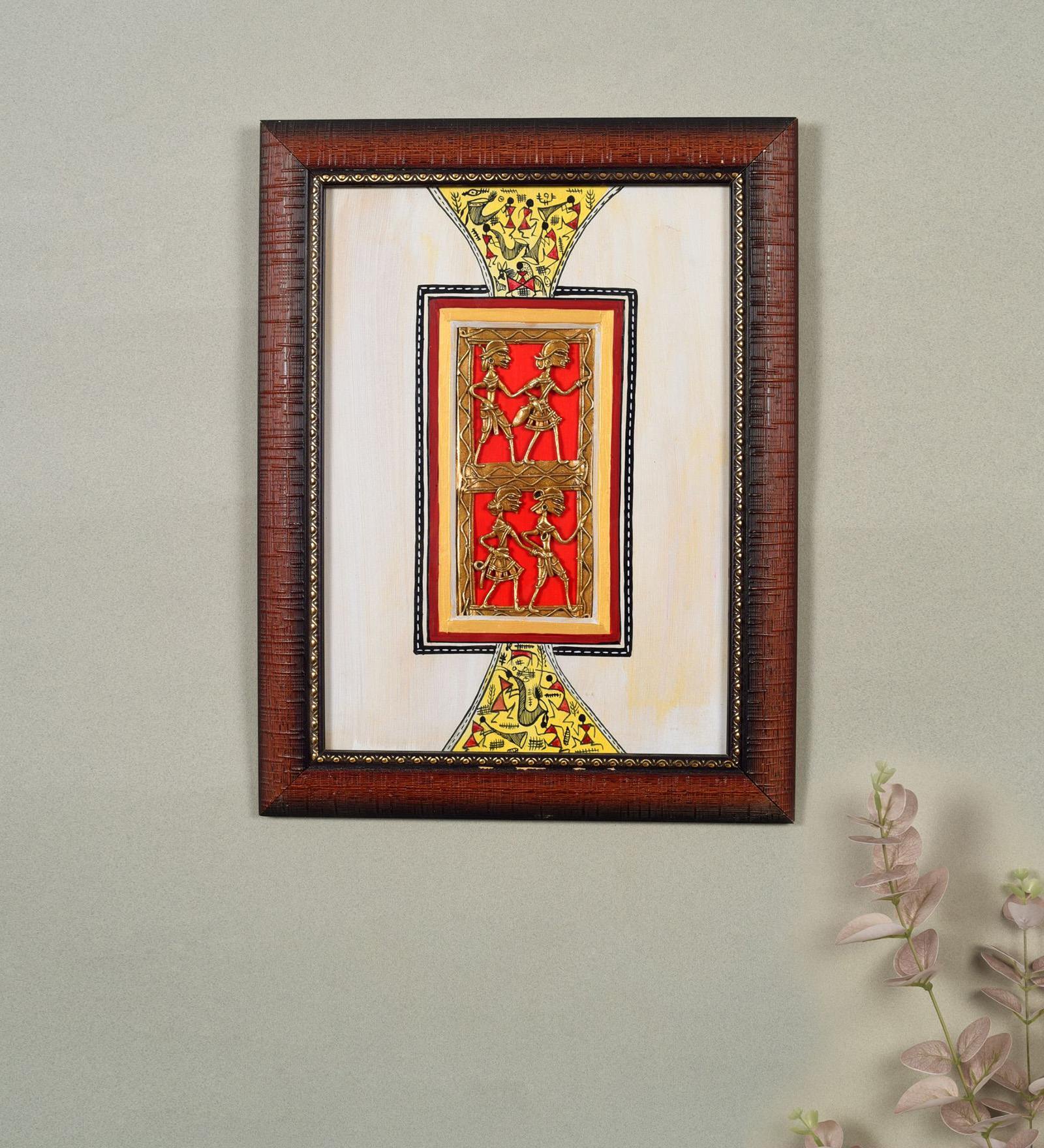 Artistic Fusion Dhokra Multicolor Brass & Glass  Painting