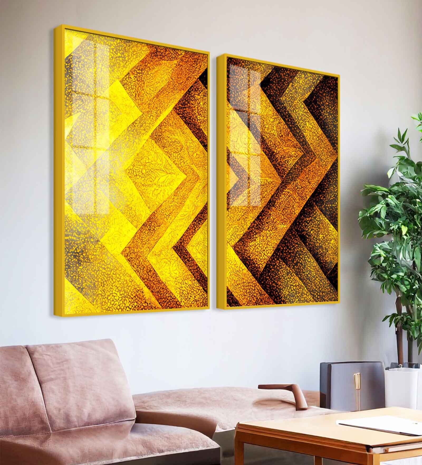 Artistic Modern Elegant Luxury Design Acrylic Art Framed Art Panel (Set Of 2)