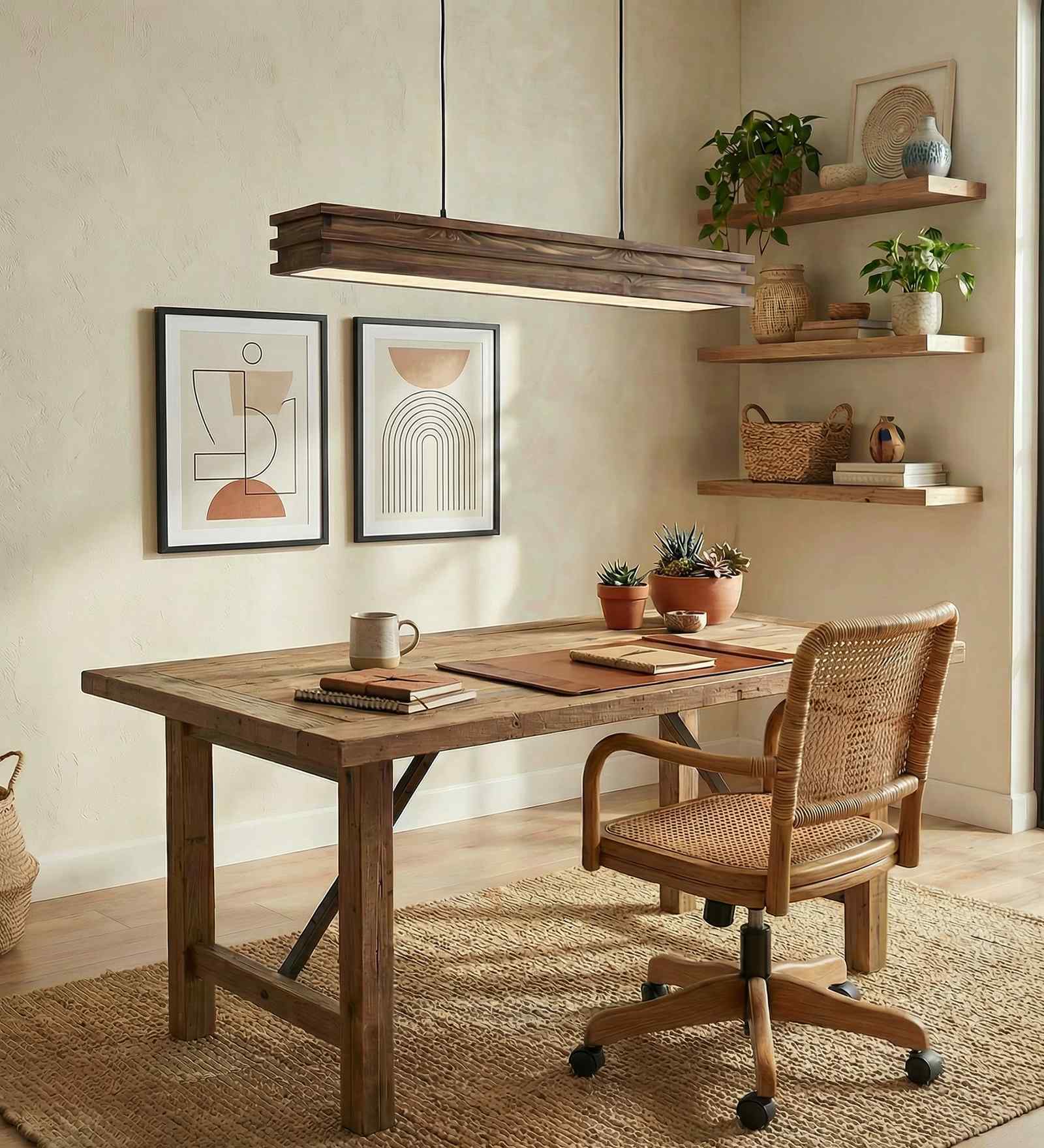 Artline 36 Brown Solid Wood Linear LED Hanging Light