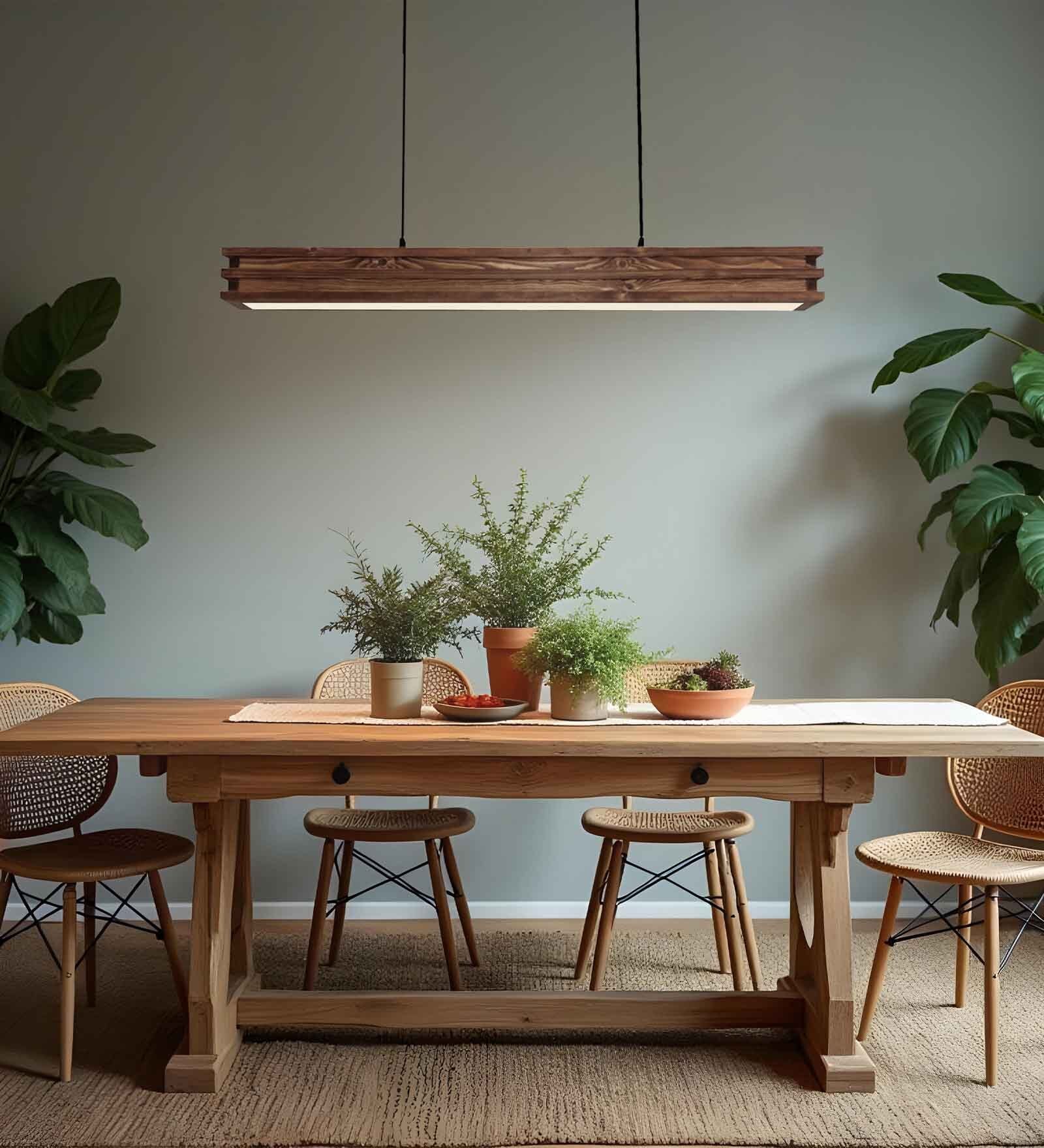 Artline 48 Brown Solid Wood Linear LED Hanging Light