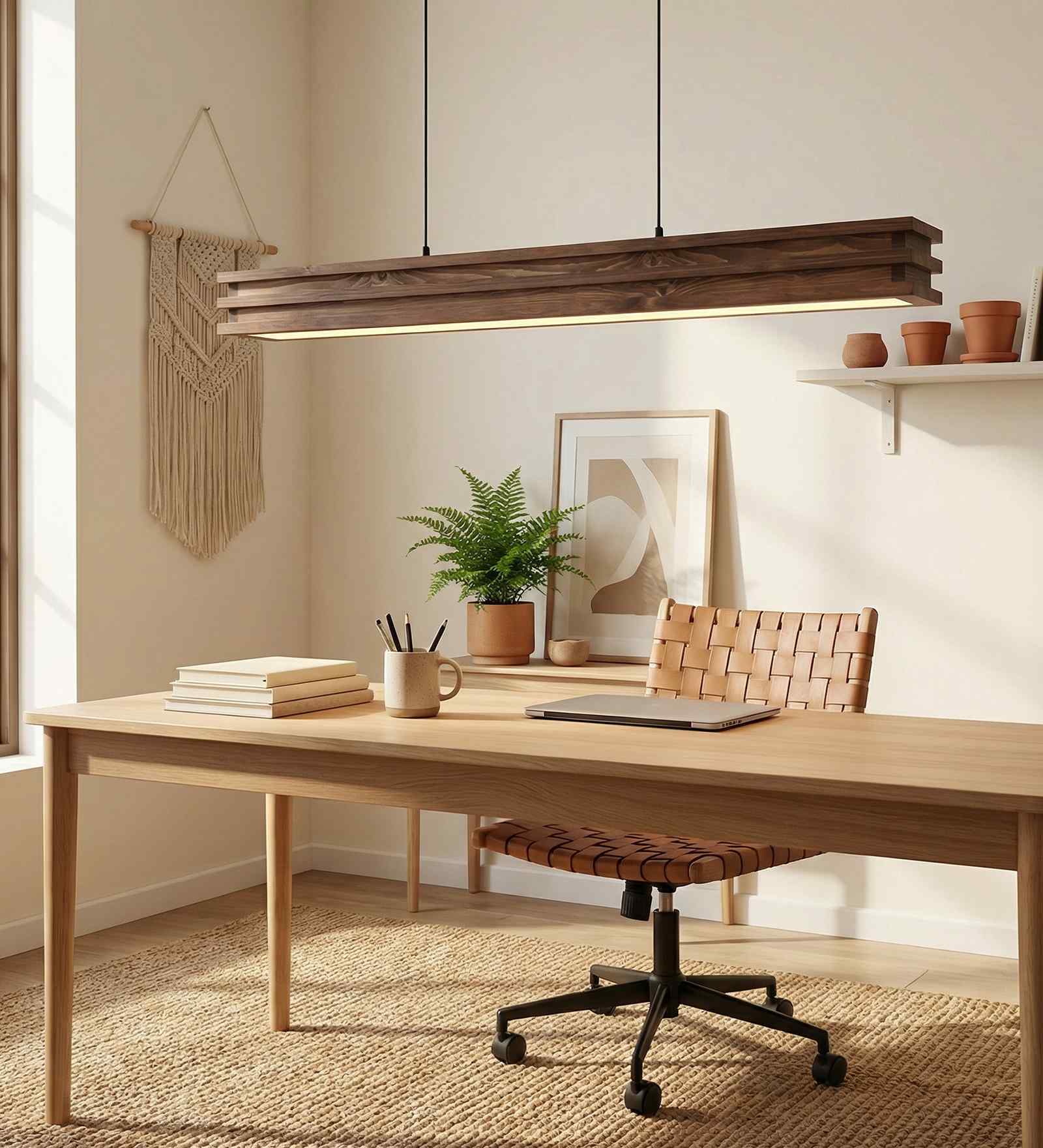 Artline 48 Brown Solid Wood Linear LED Hanging Light