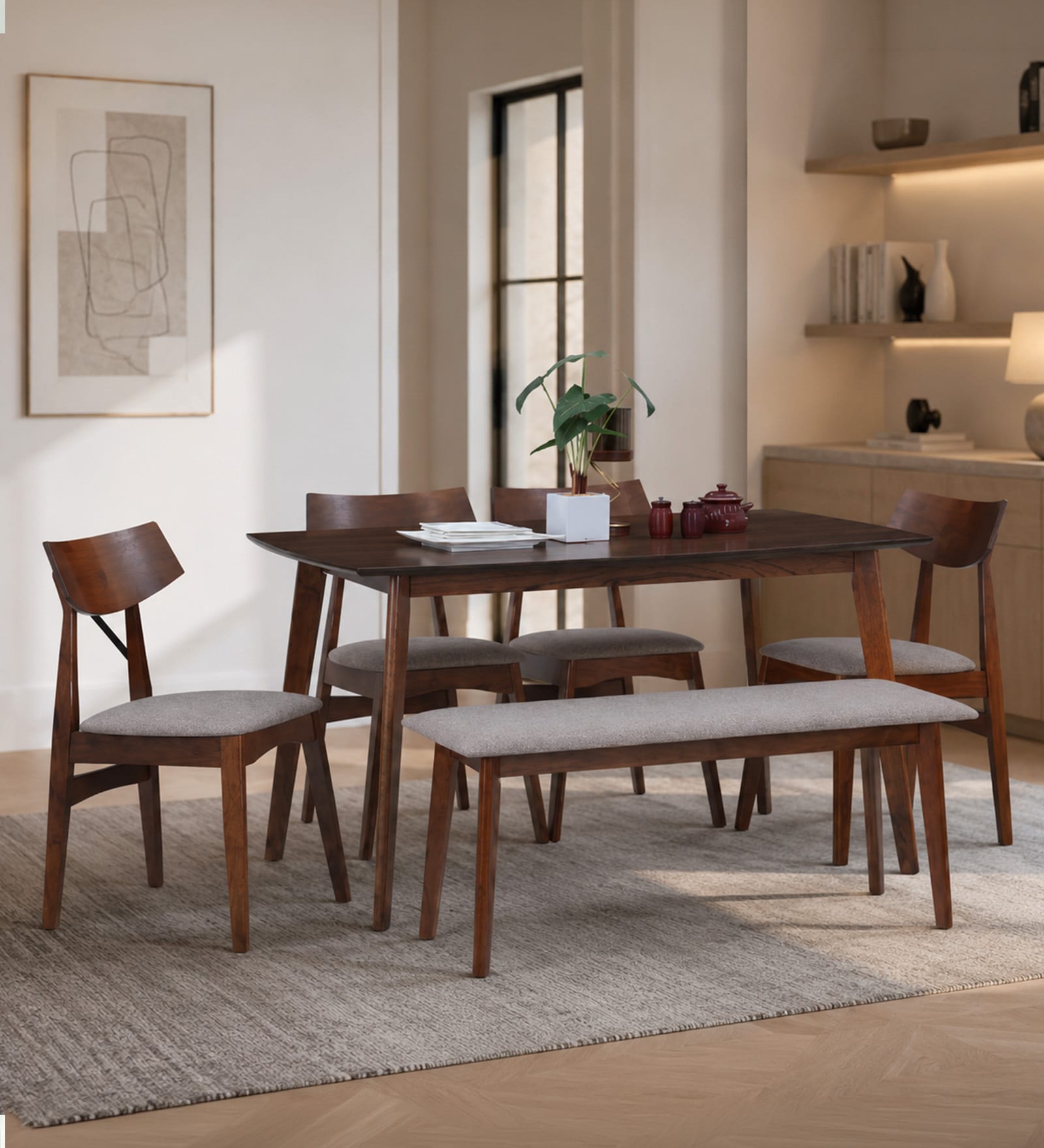 Arvo 6-Seater Dining Set in Walnut Finish
