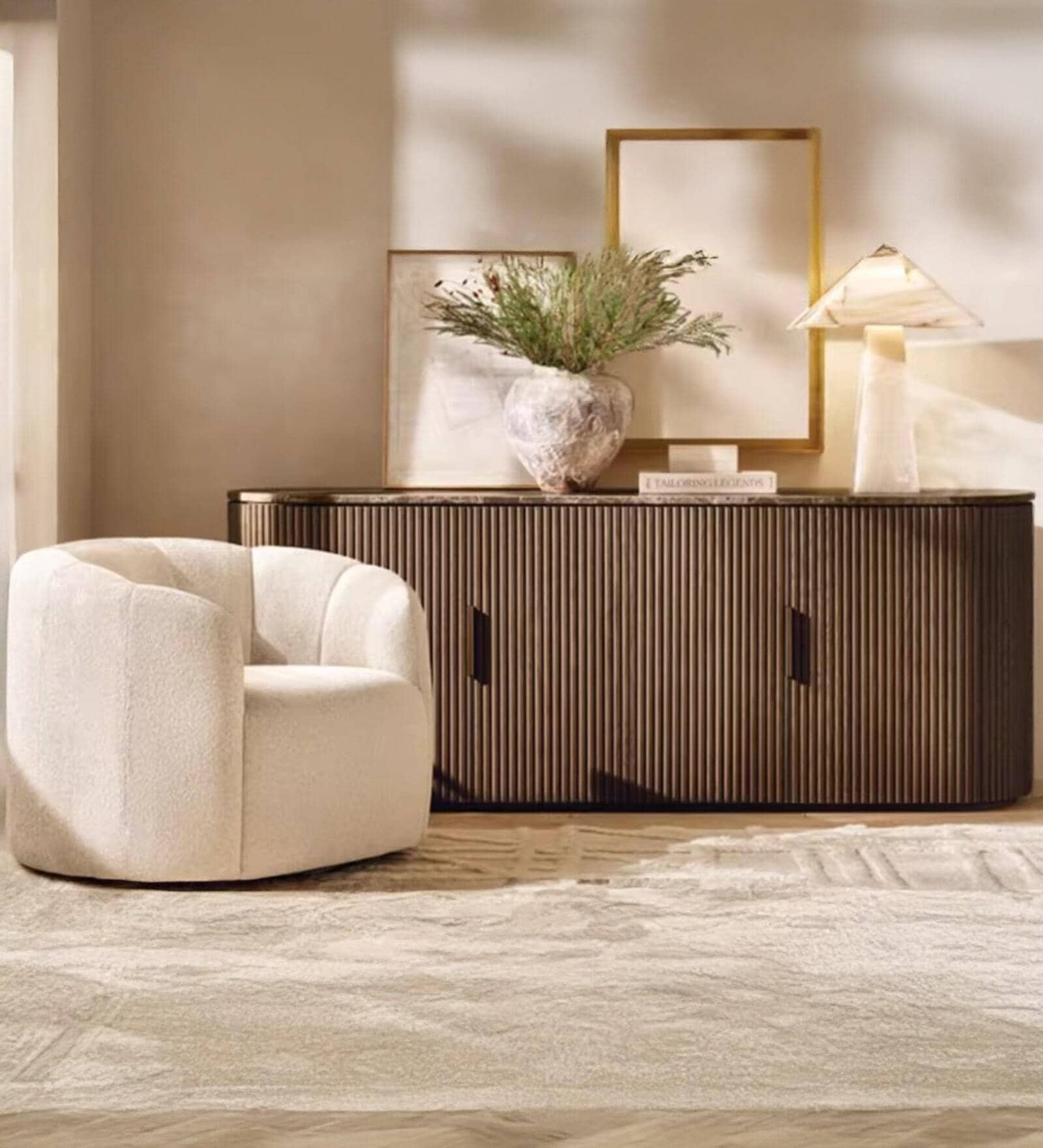 Arvo Japandi Marble Top Console Table in Brown Finish