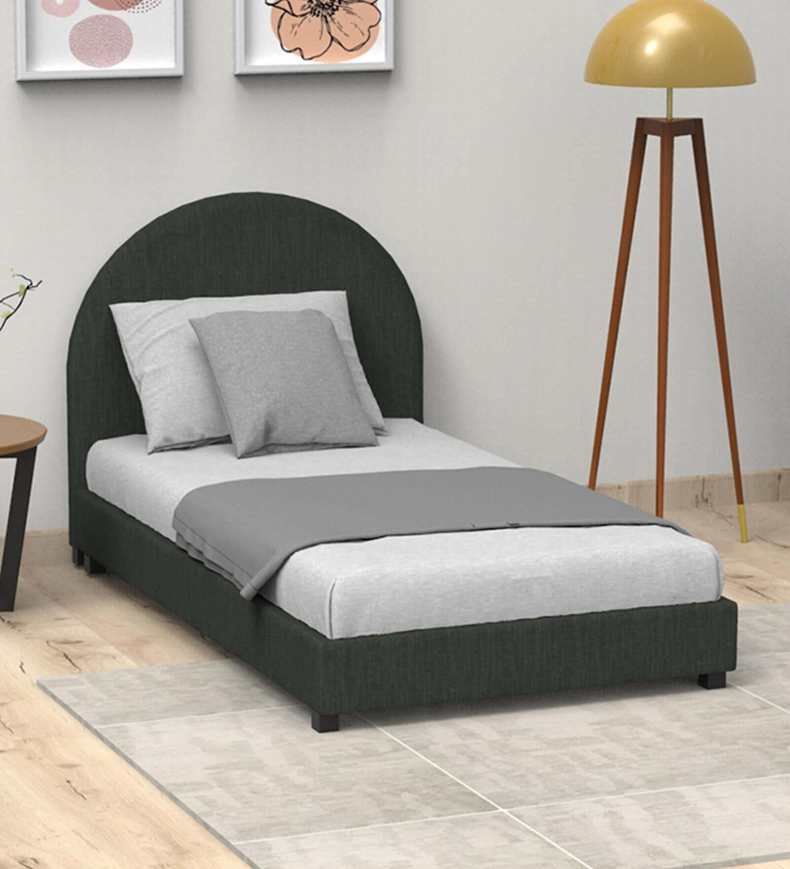 Buy Arya Fabric Single Size Bed in Charcoal & Grey Colour at 52 OFF by