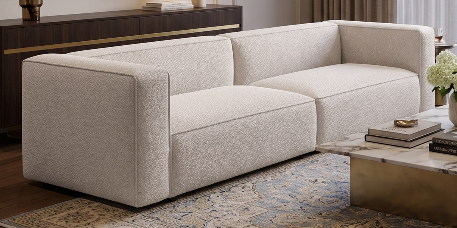 Aretha Upholstery Fabric 2 Seater Sofa In White Colour