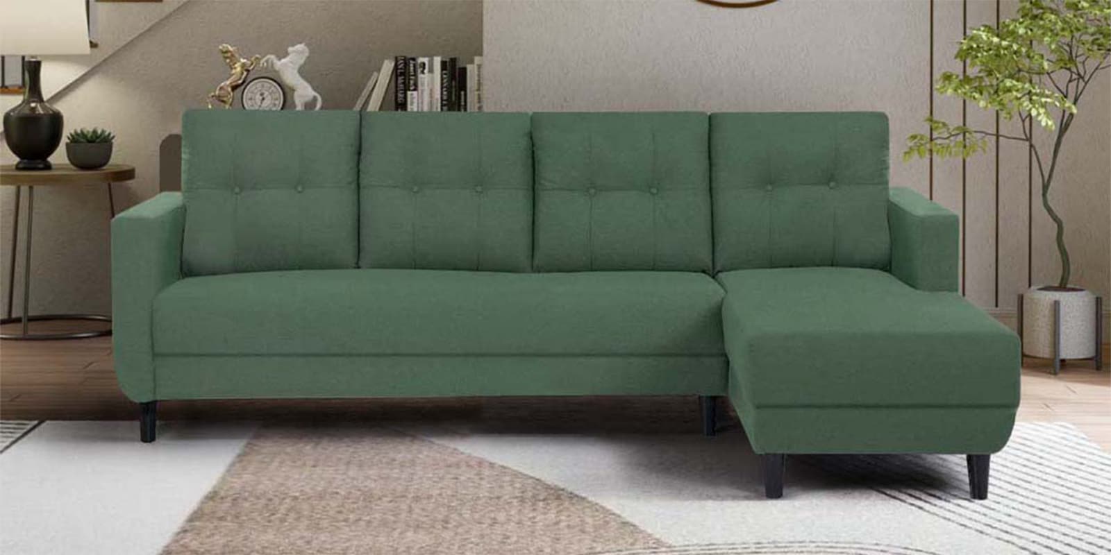 Roman Fabric LHS Sectional Sofa in Muted Sage Colour