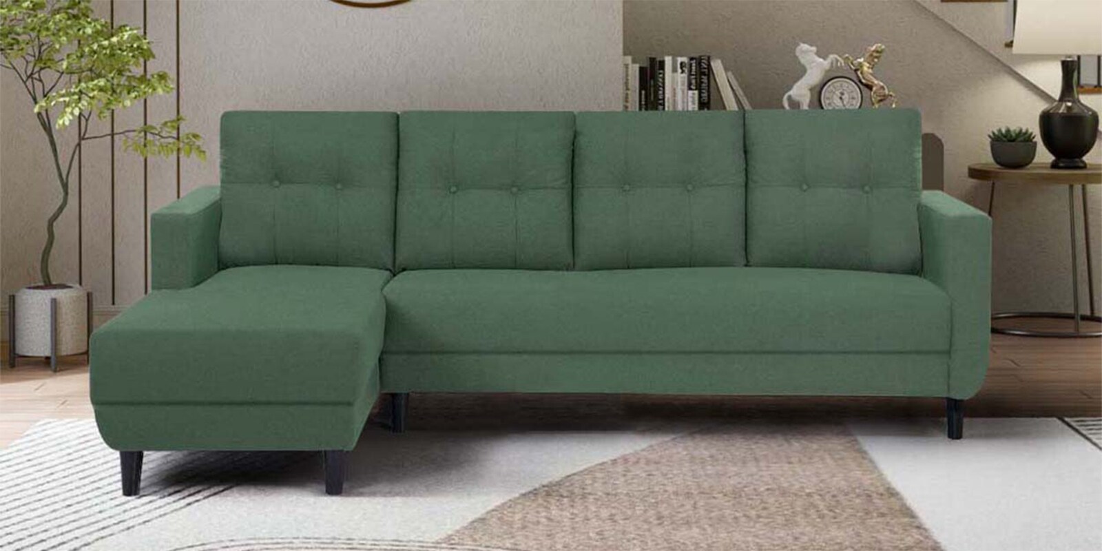 Scott Leatherette RHS Sectional Sofa In Green Colour