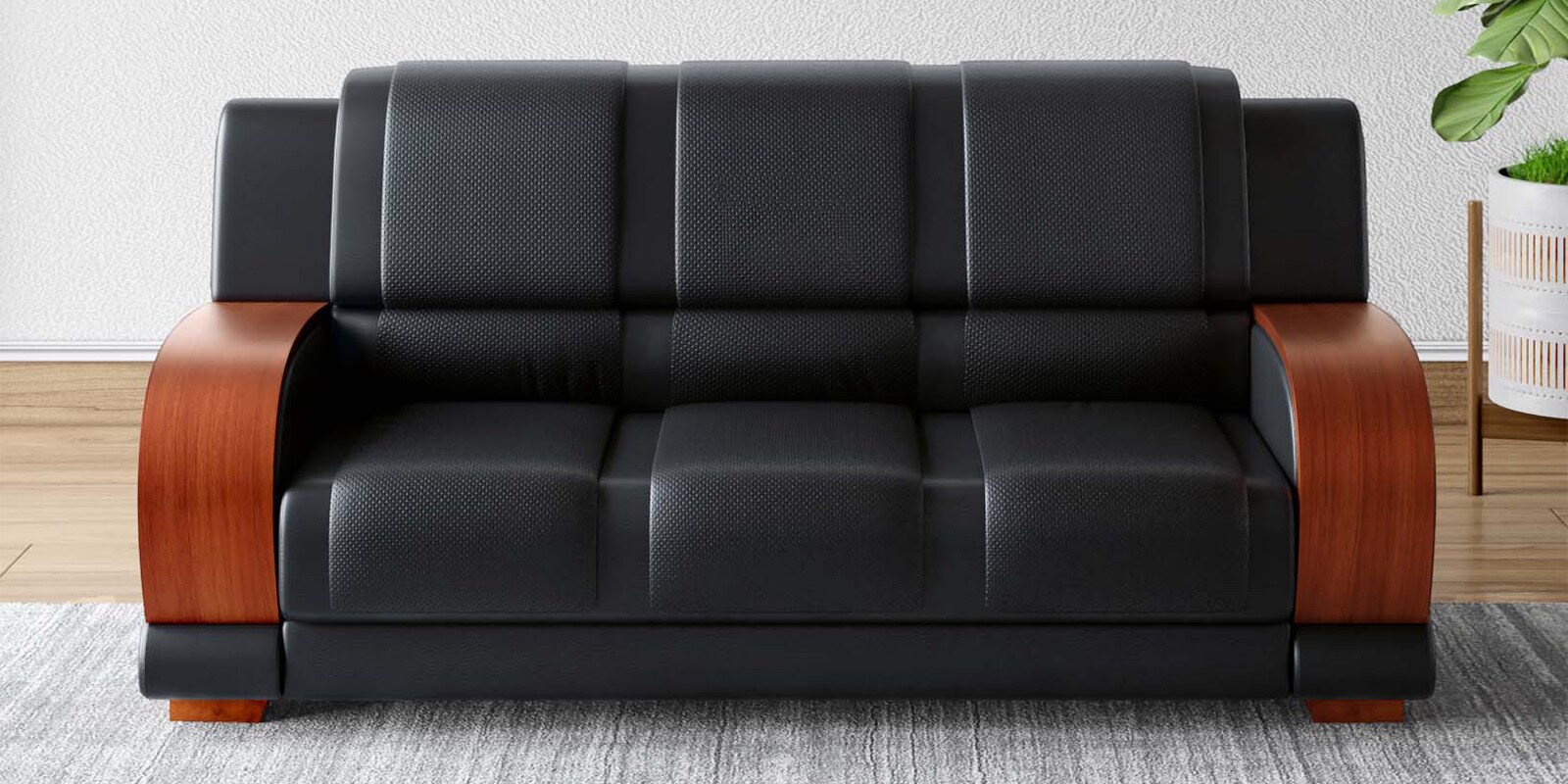 Aristocrat Advance Leatherette 3 Seater Sofa In Black Colour