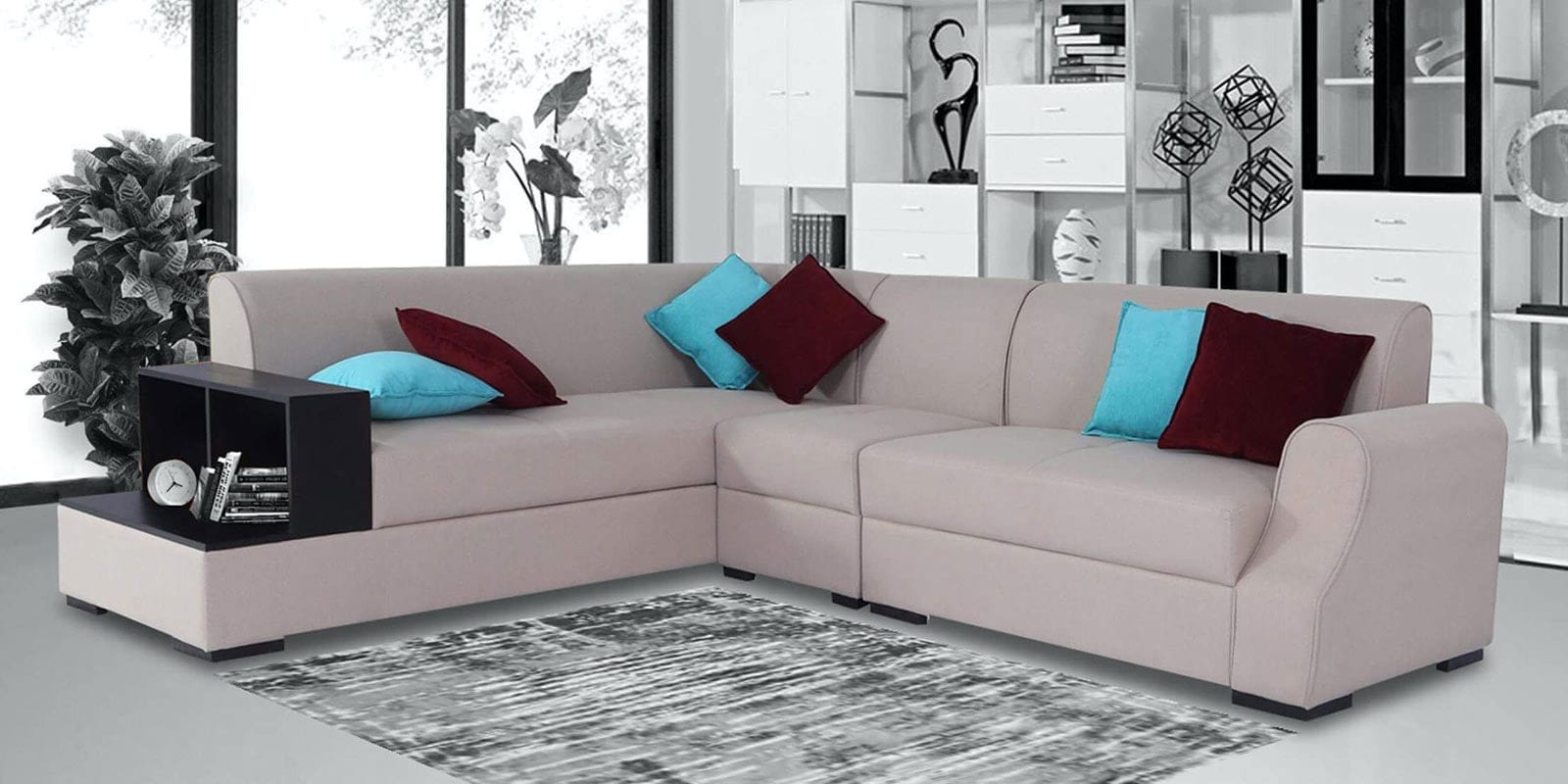 Arlo Fabric Corner Sofa in Light Beige Colour in L Shape