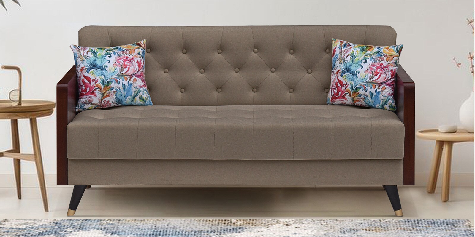 Royal Velvet 3 Seater Sofa In Brown Colour