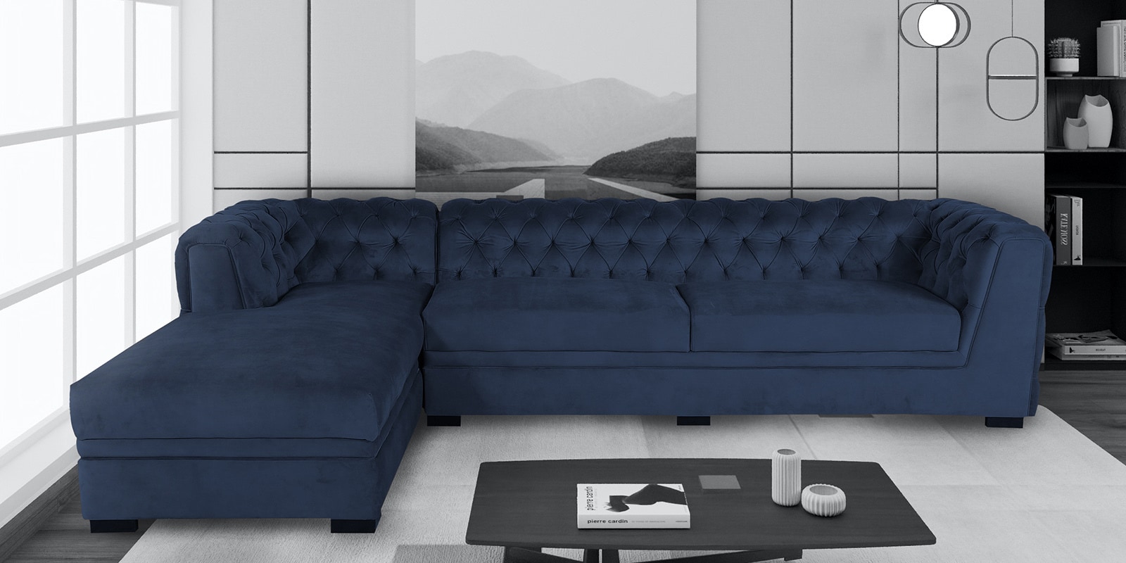 Royal Blue Velvet Sectional Sofa Baci Living Room